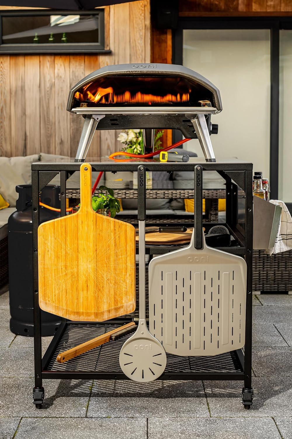 ooni Large Modular Outdoor Table - 31x31x35 Inch Stainless Steel Pizza Oven Stand, Barbecue Cart, Outdoor Pizza Station