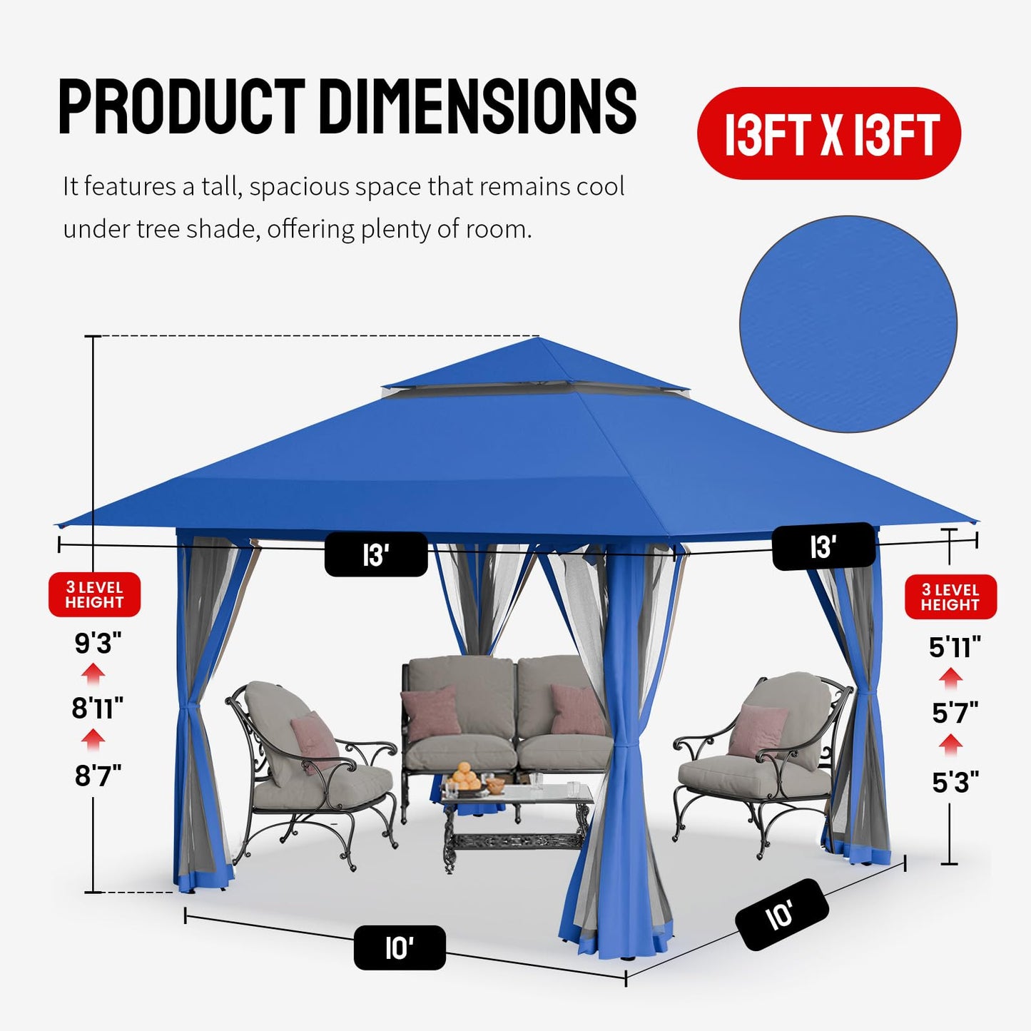 CROWN SHADES 13x13 Pop Up Gazebo, Canopy Tent, Gazebos on Clearance - Outdoor Gazebo for Backyard & Patio Furniture - Carpa Pop Up Tent with Wheeled STO-N-Go Cover Bag (Blue)