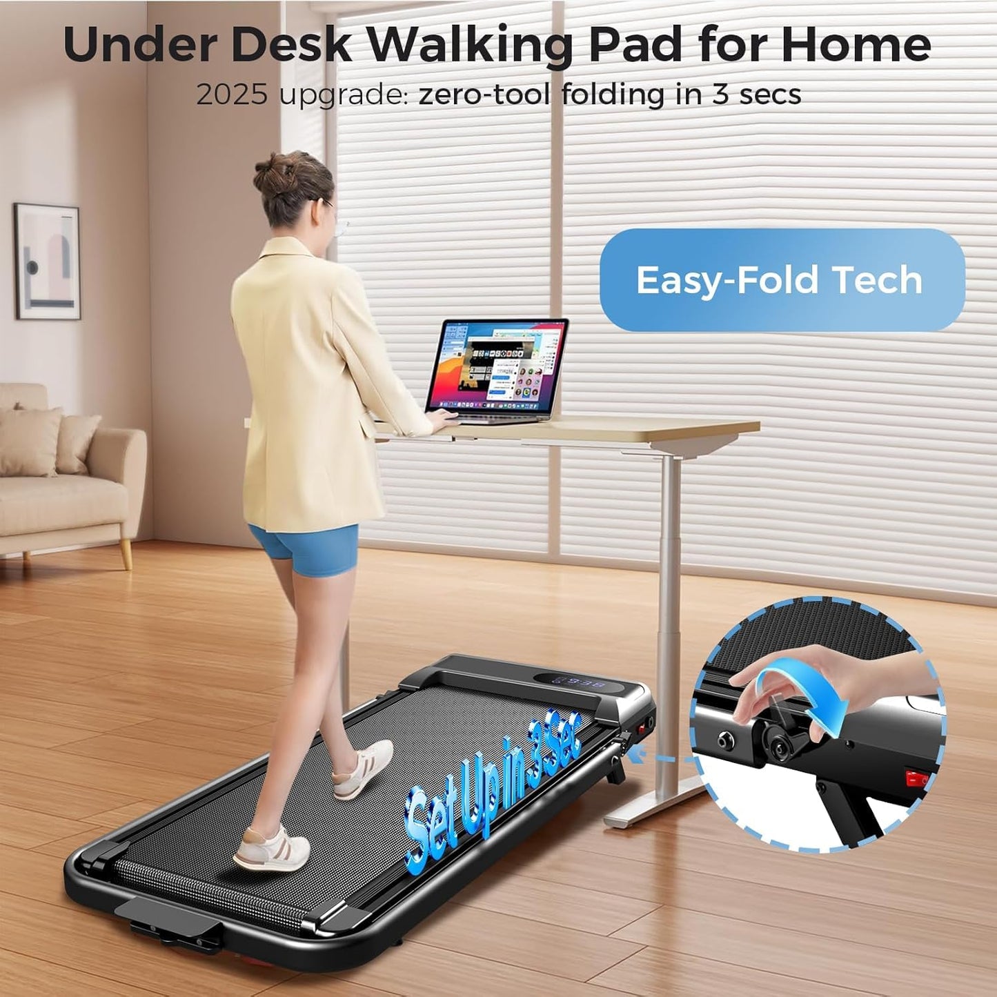 Walking Pad with Incline, 2.5HP Walking Pad Treadmill, 3 in 1 Portable Under Desk Treadmills for Home Small Space, Foldable Home Walk Pad with Remote Control, 350LBS Capacity