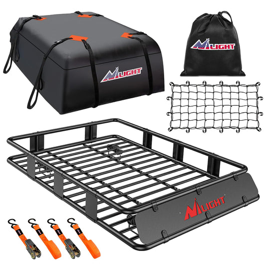 Nilight 64" x 39" x 6" Universal Roof Rack Cargo Basket Heavy-Duty 250LBS Capacity Rooftop Carrier Luggage Holder & Soft Waterproof|Cargo Bag|Net|Ratchet Straps for SUV Truck Vehicle