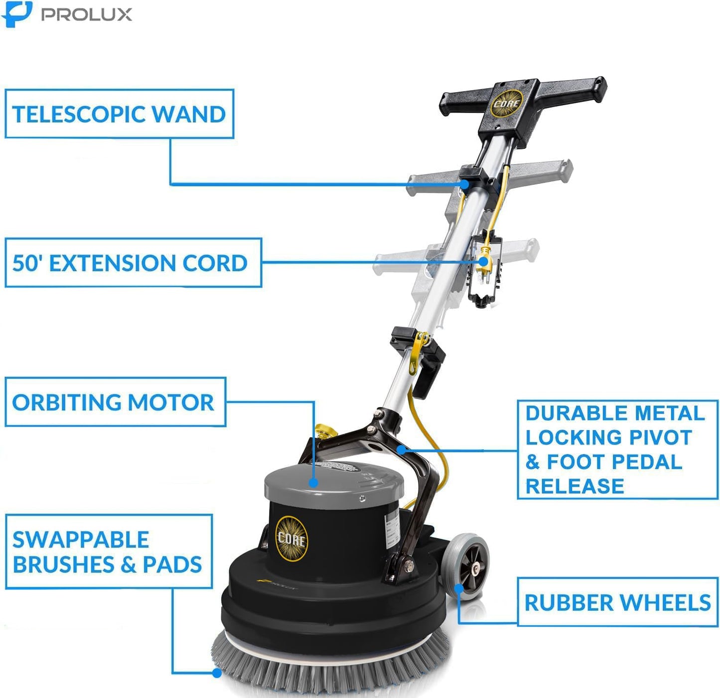Prolux PLC15 15" Loaded Heavy Duty Single Pad Commercial Polisher Floor Buffer Machine Scrubber