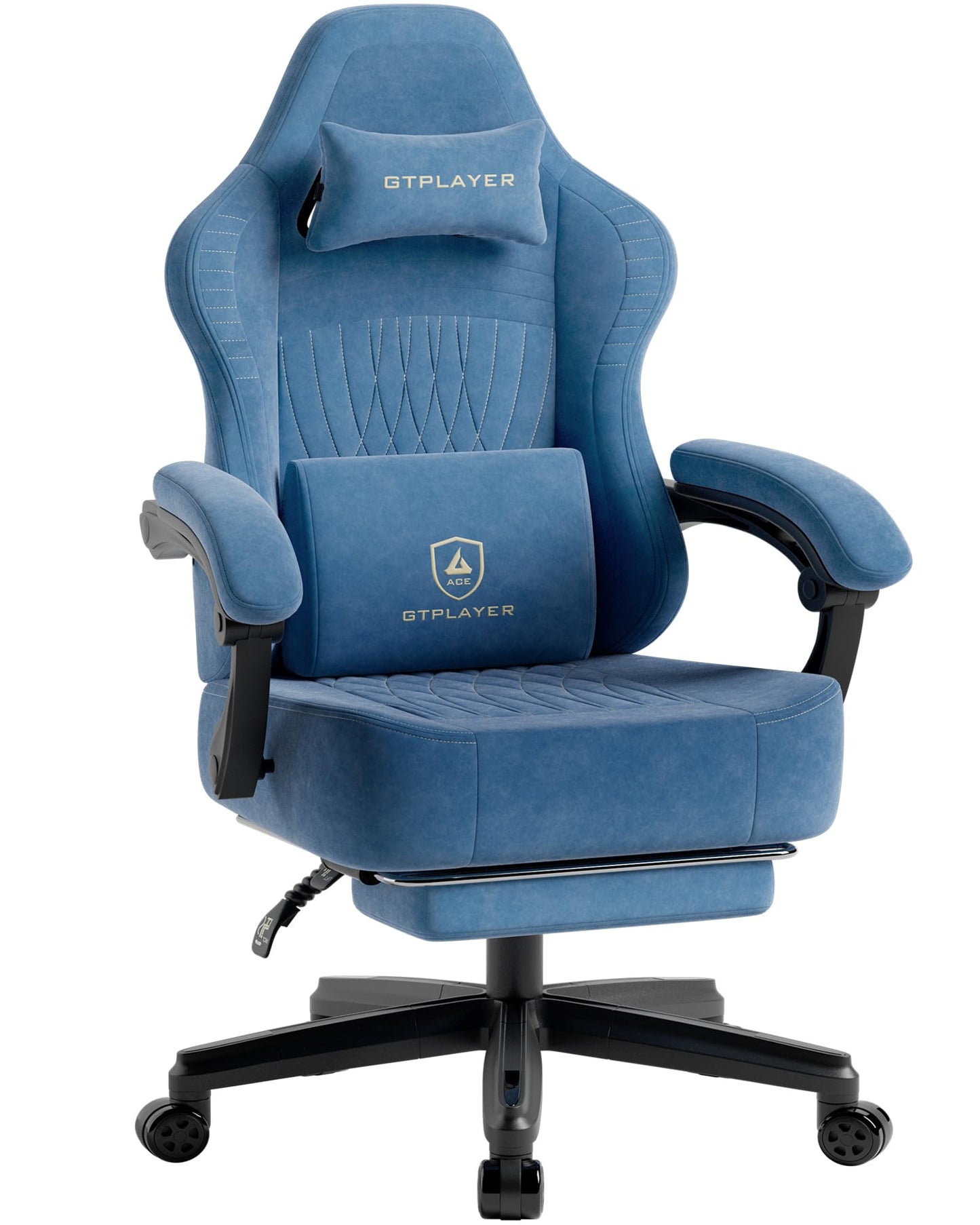 GTPLAYER Gaming Chair, Video Game Chairs with Footrest, PC Gamer Chairs for Adults - Padded High Back Ergonomic Reclining Silla Gamer, Linkage Armrest, Ace Pro, Blue (Velvet)