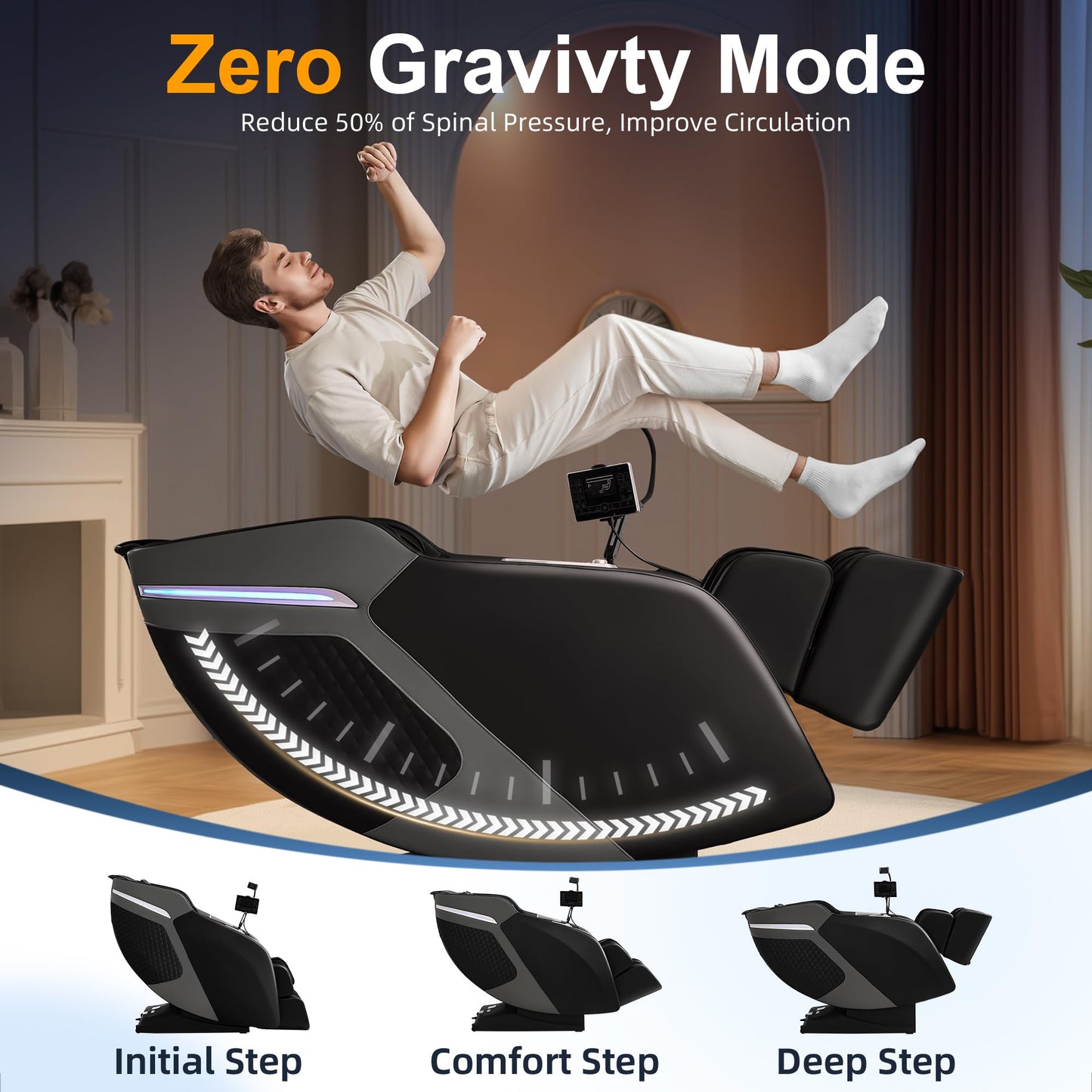 Luxury 4D Full Body Massage Chair, Zero Gravity SL-Track Shiatsu Recliner ,18 Auto Modes & 6 Massage Techniques,Lumbar & Calf Heating,Foot Roller and Calf Kneading,Voice/App/Touch Control,Body Scan