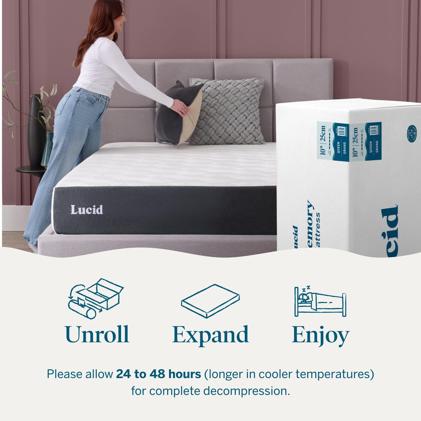 Lucid® 10" Medium Gel Memory Foam Mattress – Bamboo Charcoal & Cooling Gel – Fiberglass Free – Bed in a Box – CertiPUR-US® Certified – Full Size