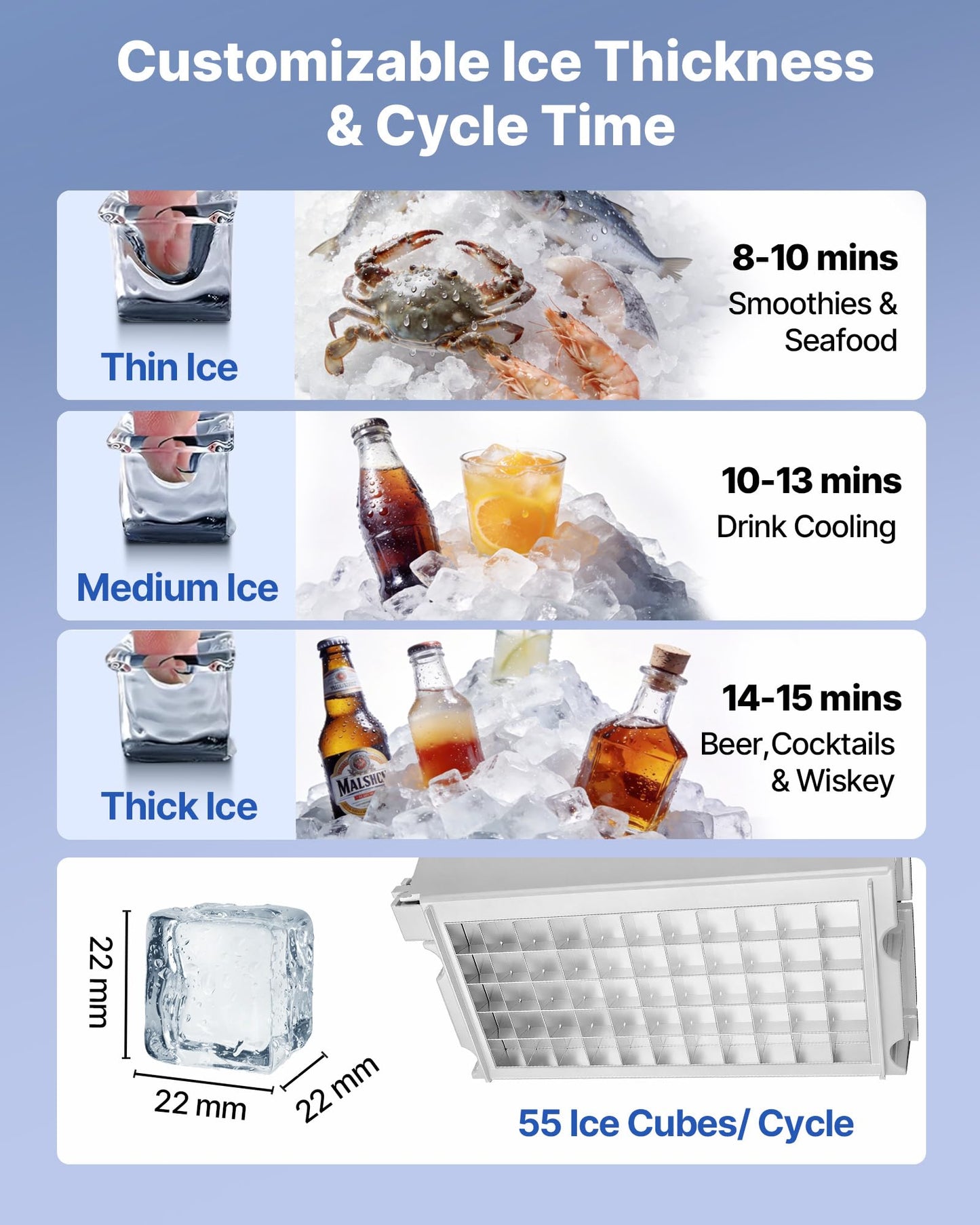 VEVOR Commercial Ice Maker Machine, 160 lbs/24h with 30 lbs Storage Capacity, Built-in/Freestanding/Under Counter, Stainless Steel Ice Maker with LED Display & Self-Cleaning, for Home Bar Restaurant
