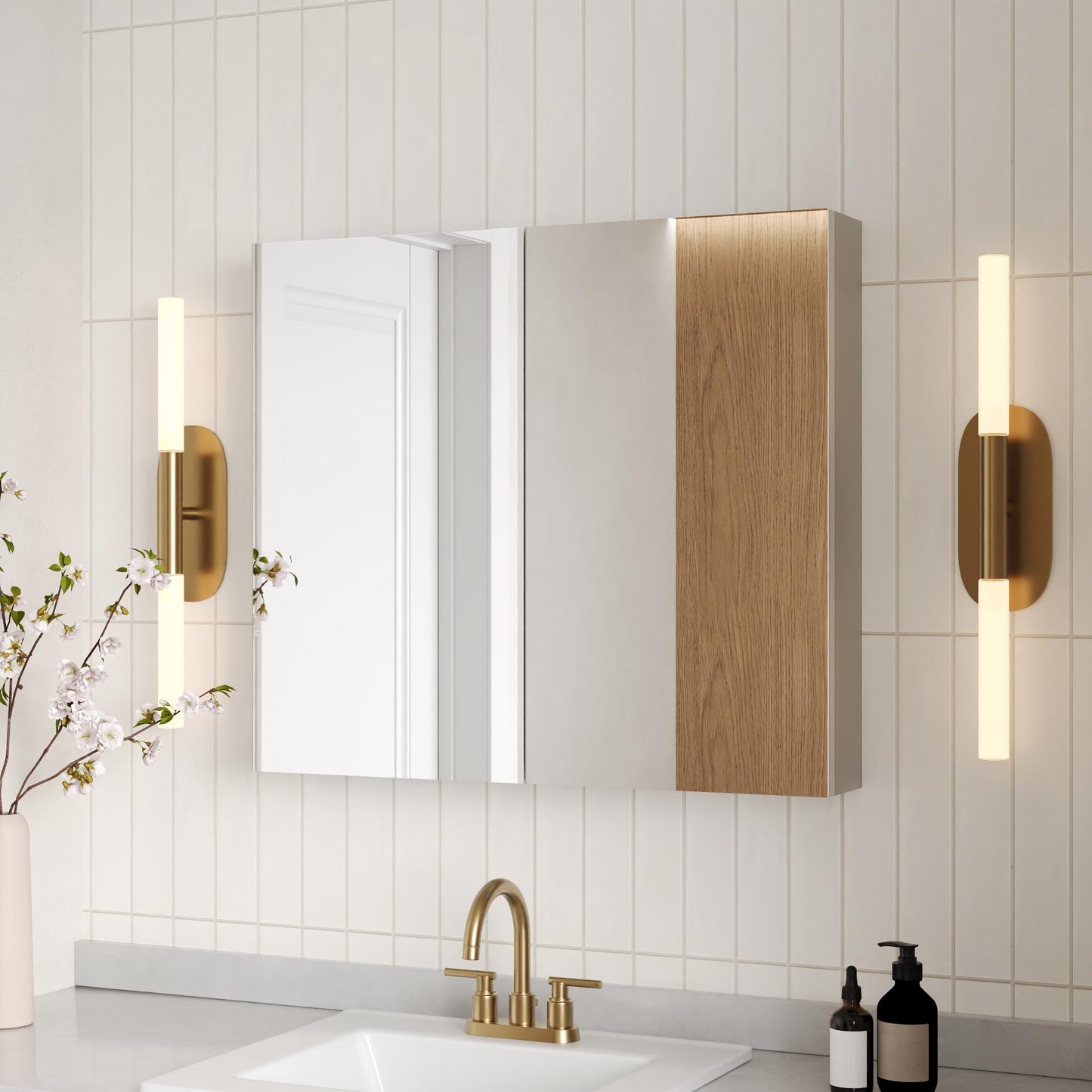 DeerValley Medicine Cabinet with Mirror, 30" W x 26" H Bathroom Mirror with Storage, Frameless Modern Wall Mount Mirrored Medicine Cabinets with Adjustable Shelf