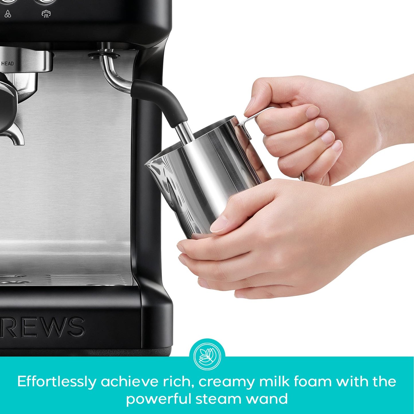 CASABREWS Ultra Espresso Machine with LCD Display, 20 Bar Espresso Maker with Powerful Milk Frother, Customizable Brewing Temperature, Barista-Level Latte and Cappuccino Machine for Home, Black