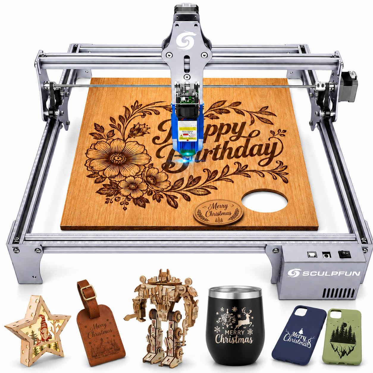 SCULPFUN S6 Pro Laser Engraver, 5500mW Output L-aser Cutter for Beginners, Laser Class 4, Logo Marking Machine, DIY Engraving Machine for Wood, Black Acrylic, Leather, Coated Ceramic...