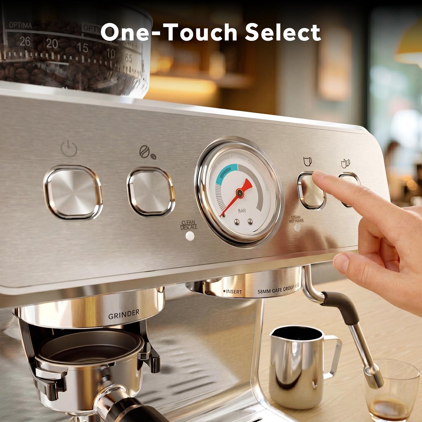 COWSAR Espresso Machine with Grinder, 20 Bar Automatic Espresso Maker, Milk Frother Steam Wand, PID Temperature Control, 58mm Brewing System, Perfect for Cappuccino & Latte