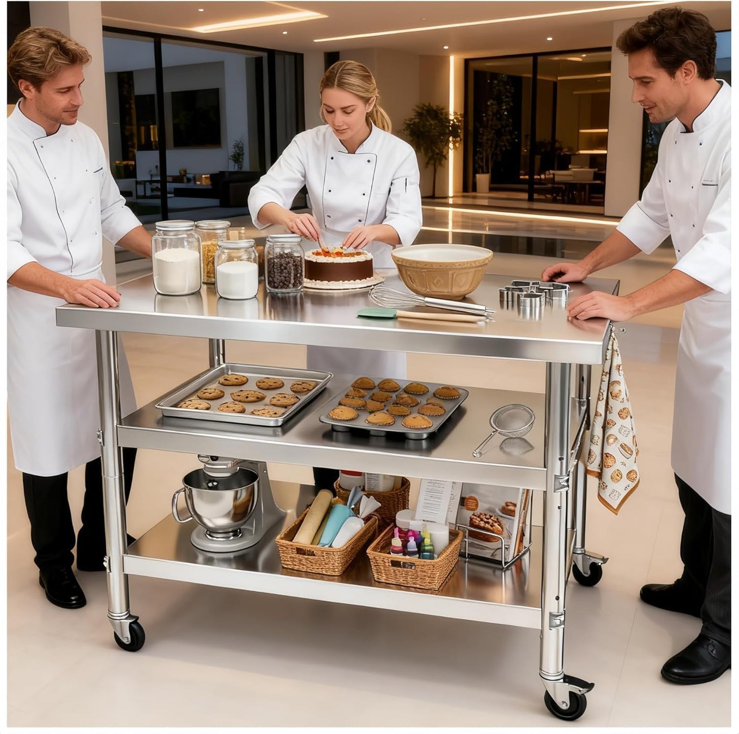 Stainless Steel Prep and Work Table with Wheels, Multi-Size Heavy-Duty Metal Commercial Kitchen Commercial Workbench,Suitable for Restaurants, Homes,Outdoor and Hotels (51" Lx24 Wx34 H)