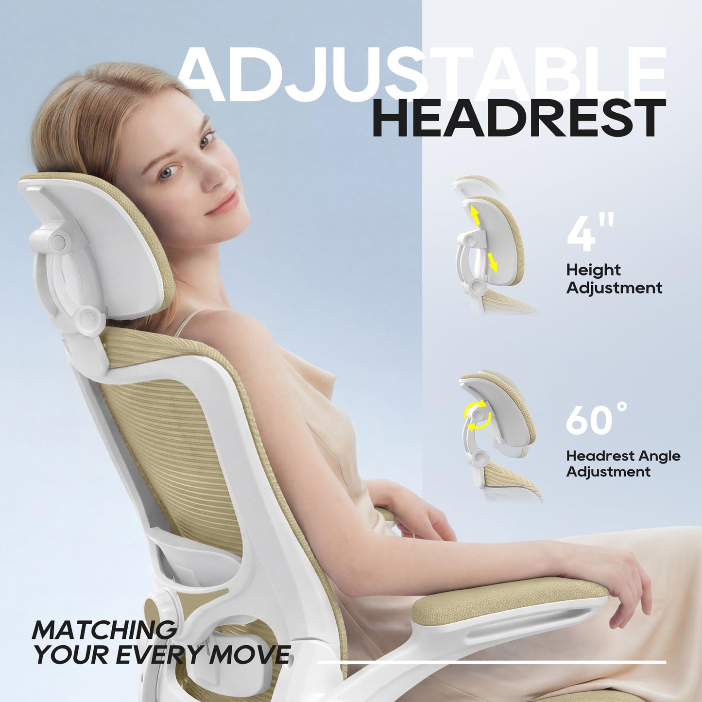 Ergonomic Office Chair, High Back Mesh Office Chair with Adjustable Lumbar Support, Flip-Up Armrests, Swivel Computer Desk Chair for Home Office