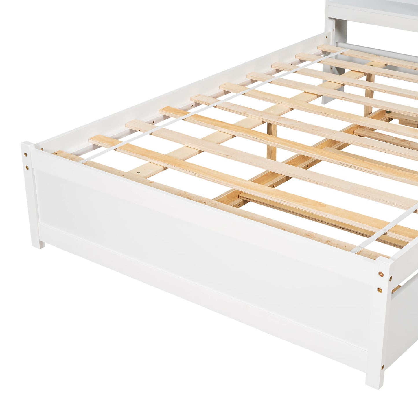 Full Size Bed Frame with Trundle,Captain’s Bed Full with Bookcase Headboard for Kids,Trundle Bed with Storage for Kids,Teens,Adults(White)