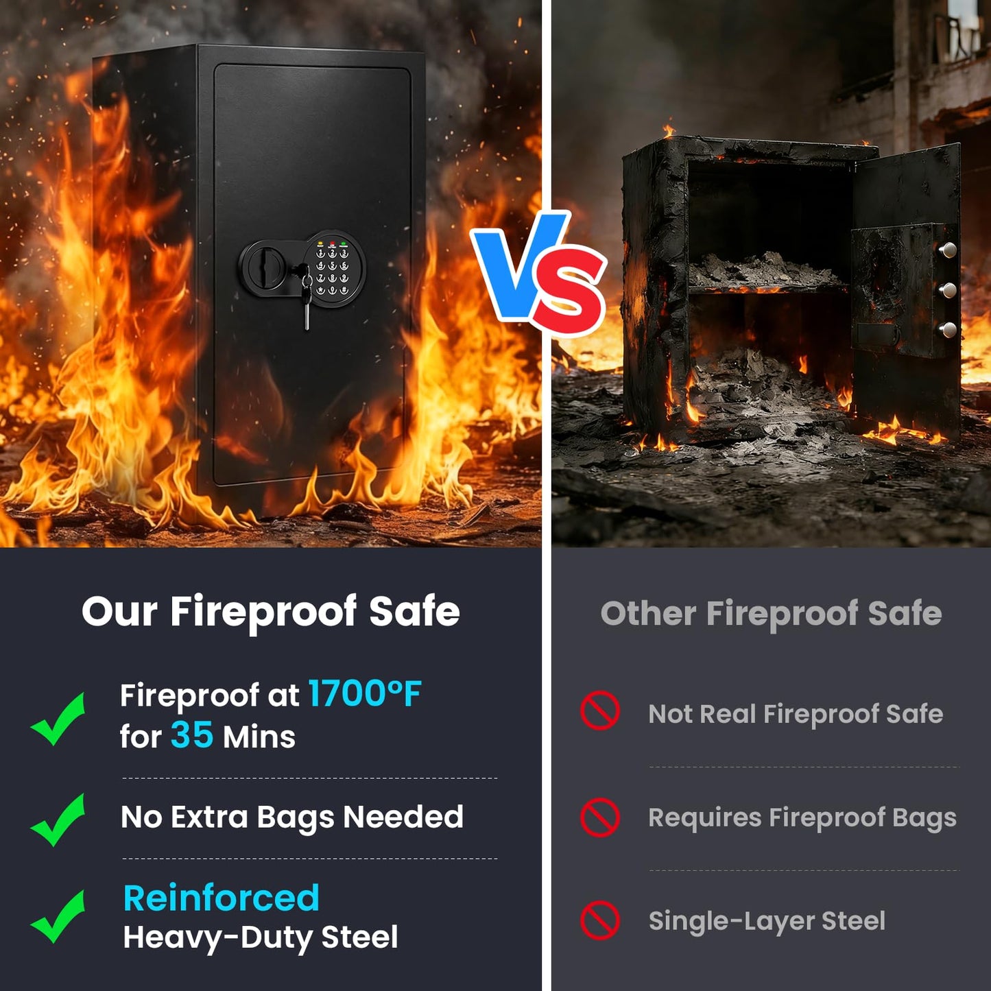 Mitlvge 35Min Fireproof Safe, 7.5 Cubic Feet Home Safe Box with 3-Removable Shelf, Fire Safe with Digital Keypad, Smart Alarm and Silent Mode, Fire Proof Safe for Home Documents and Office
