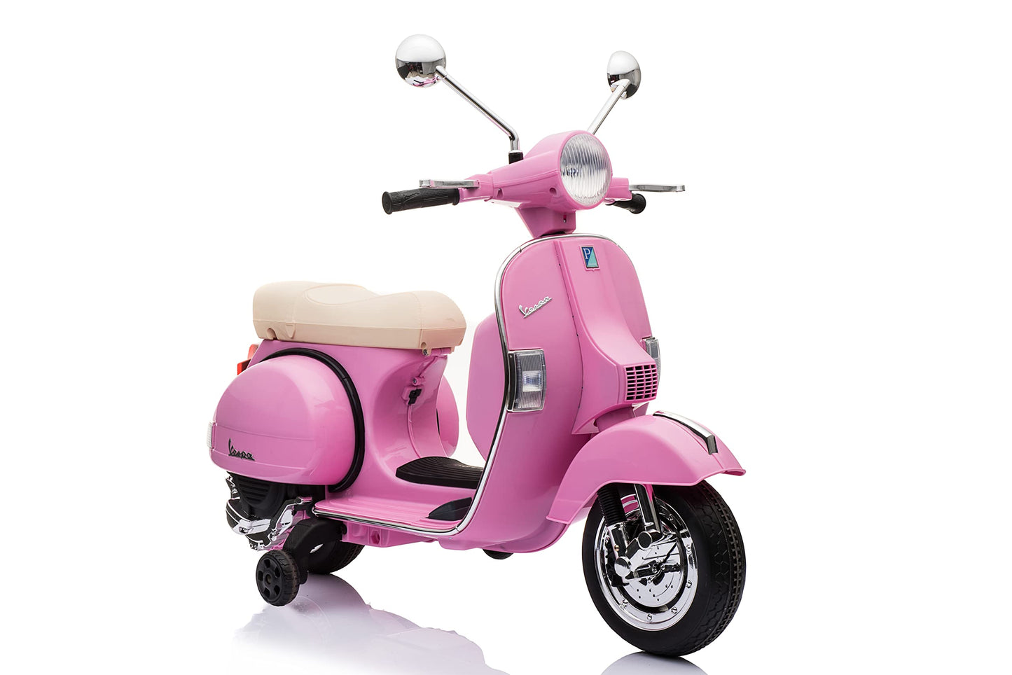 Best Ride On Cars Vespa Scooter, 12V Battery Powered Ride On Car - Electric Scooter for Kids with Leather Seat, Real Lights & Sounds, USB/AUX/SD Slot, Ages 2-5 Years Old, Pink, Large New