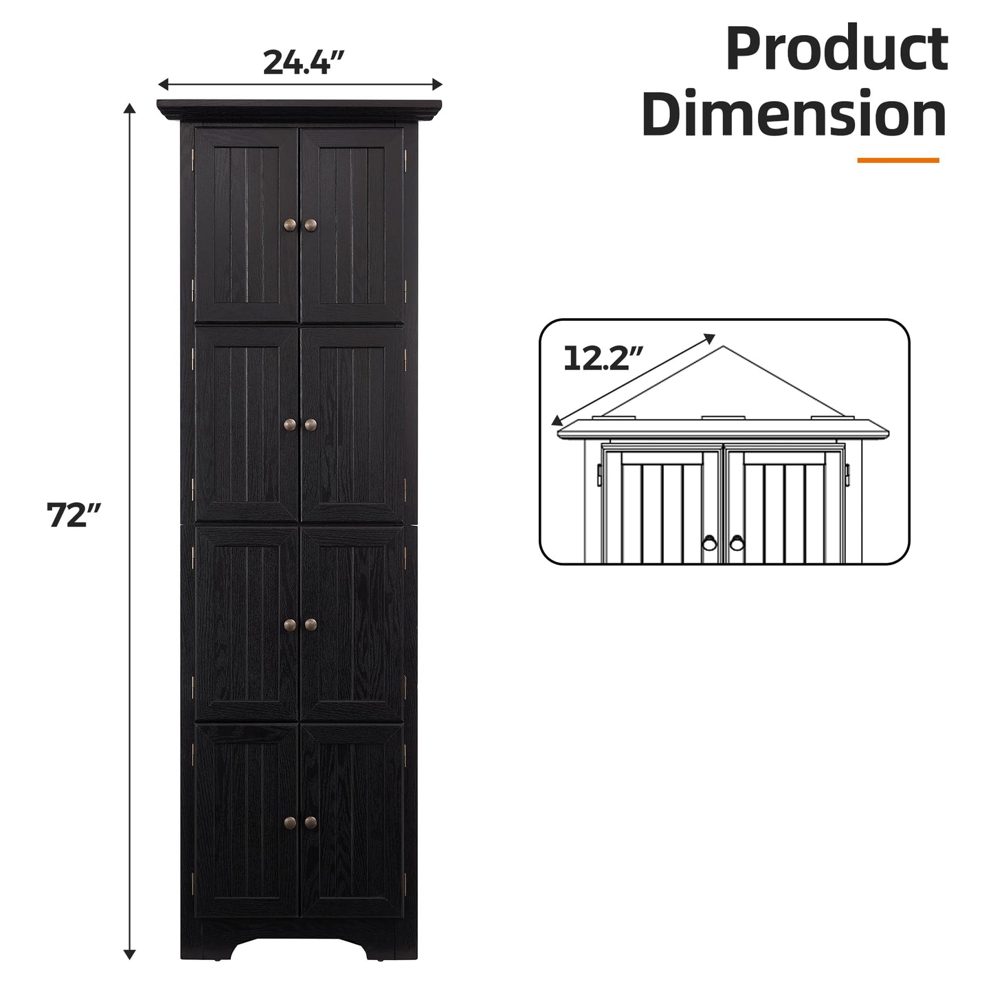 Trygoal 4 Tier Farmhouse Corner Storage Cabinet, 72" H Kitchen Pantry Cabinet with 8 Doors & 4 Shelves, Corner Storage Rack for Living Room, Kitchen, Office, Black