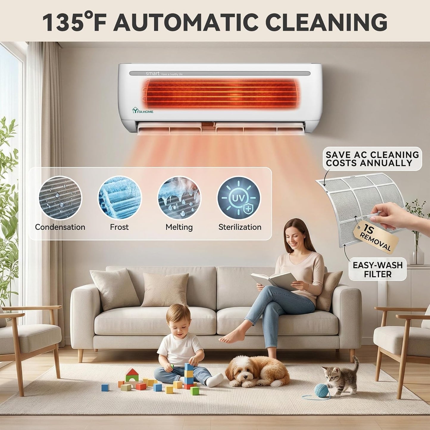 YITAHOME 24000 BTU Mini Split AC/Heating System, Ductless Mini Split Air Conditioner Heat Pump,230V 18.5 SEER2 Energy Efficient Inverter AC Unit,Wifi Enabled Compatible with Alexa for Apartment,Garage