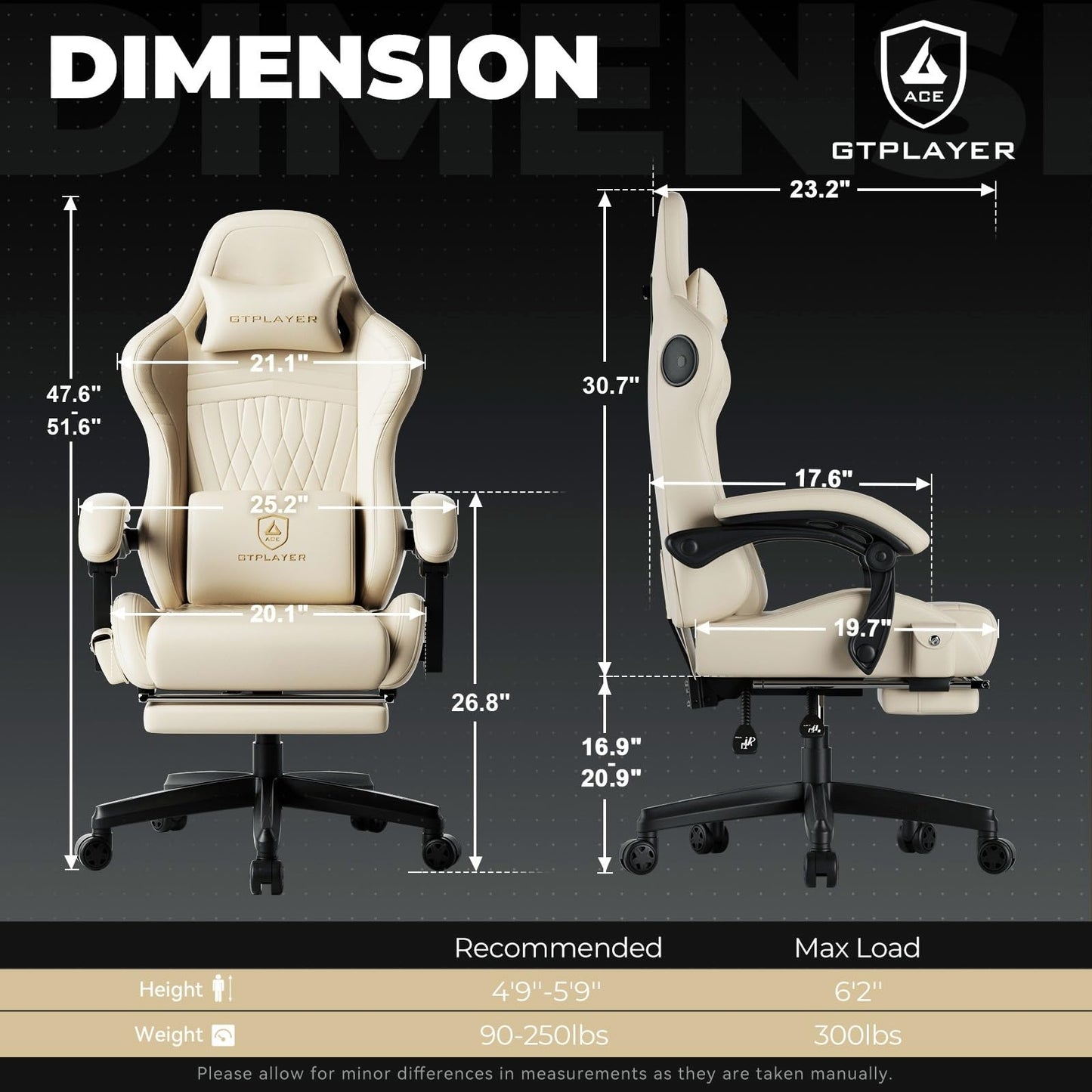 GTPLAYER Gaming Chair with Speakers ACE-PRO, Computer Video Game Chairs with Footrest for Adults, Built-in Speakers, App Support & Bluetooth Control, Ergonomic Reclining Silla, Linkage Armrest, Ivory