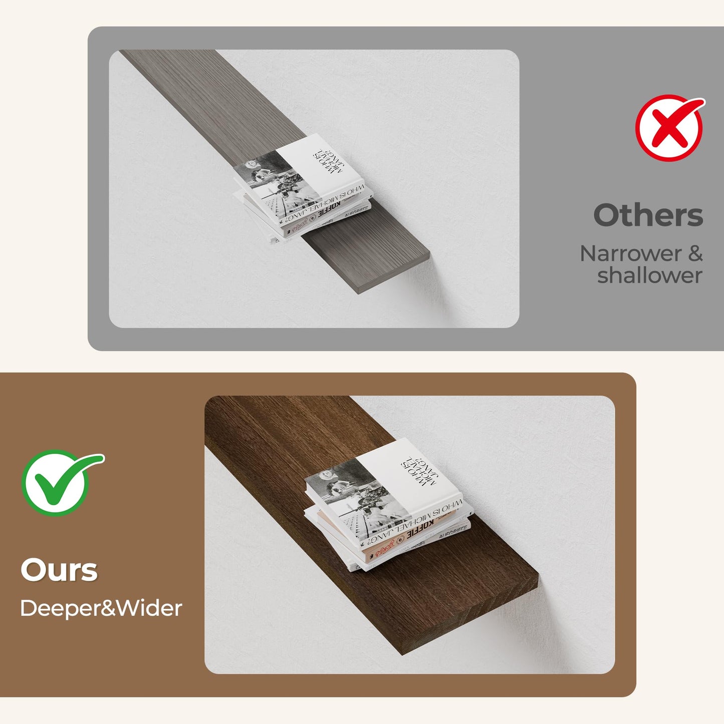 ONOTETUT 60 Inch Long Wall Shelves,Long Floating Shelf for Wall Set of 3,Walnut Large Wall Mounted Shelves with Metal Brackets,Farmhouse Bookshelf Shelves for Office
