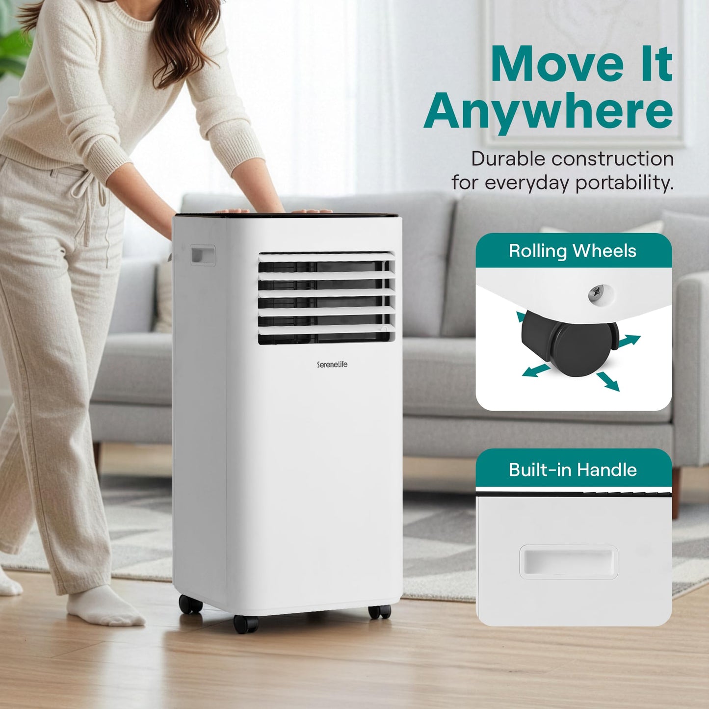 SereneLife 8000 BTU Portable Air Conditioner, Small AC with Dehumidifier and Fan, Mini AC Unit with 350 Sq. Ft. Coverage, Timer Settings Up to 24 Hours, Includes Remote Control Window Mount Kit