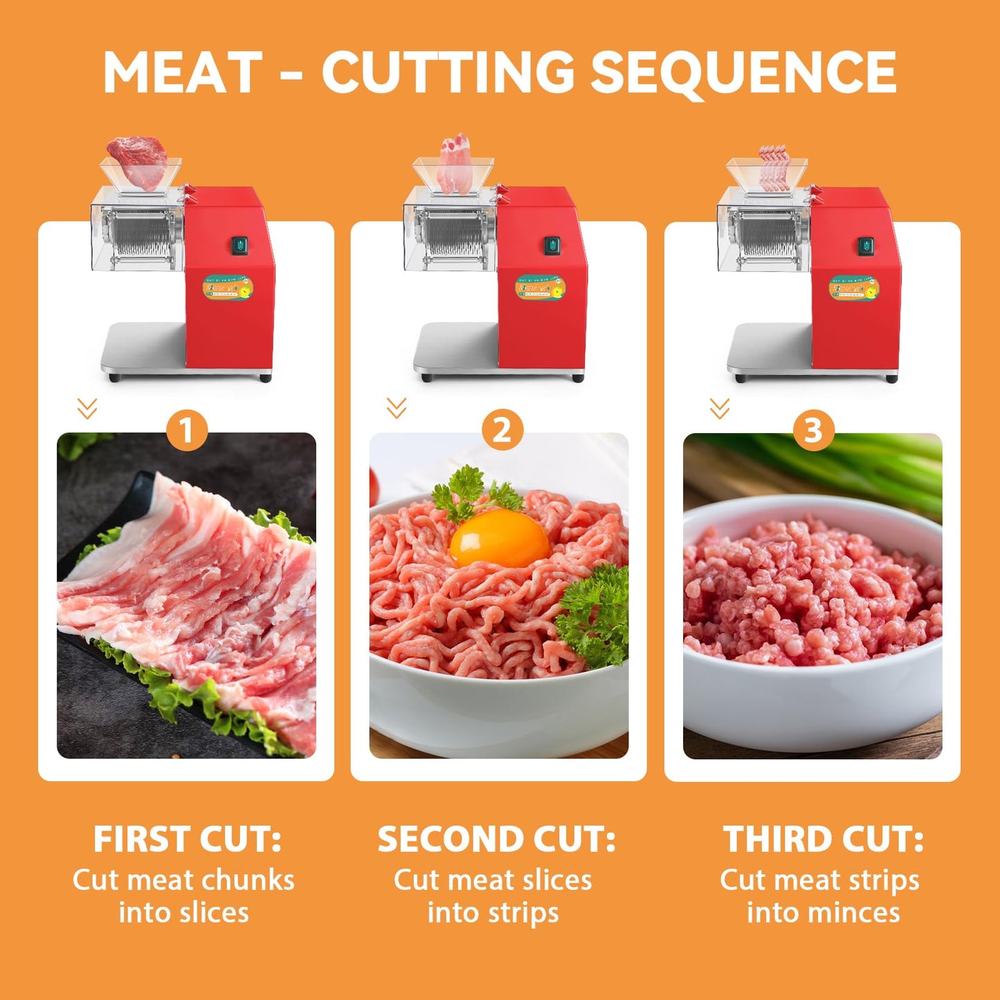 Newhai 850W Meat Cutter Machine, Commercial Meat Cutting Machine 5mm/0.2inch Heavy Duty, Stainless Steel Meat Slicer Shredder Restaurant, for Boneless Meat Soft Vegetables