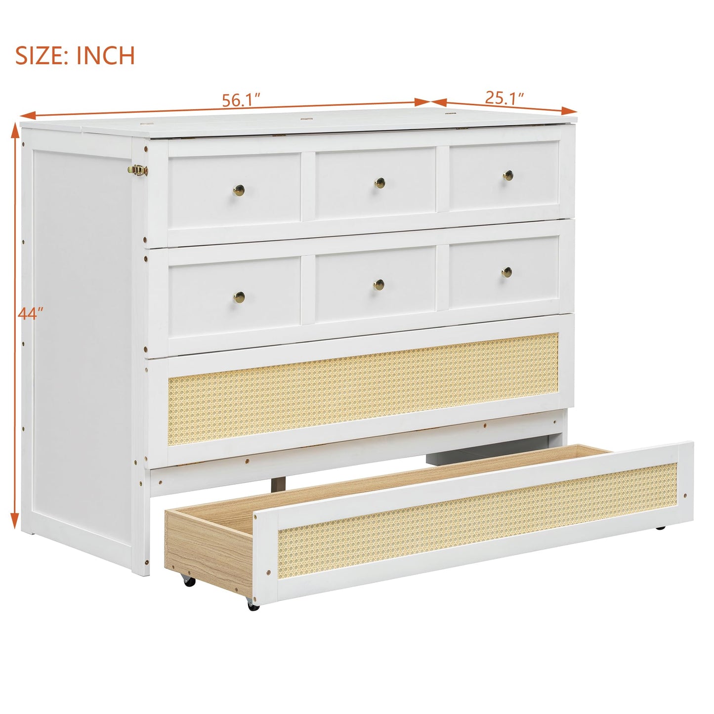 Merax Farmhouse Wood Murphy Bed Chest, Foldable Wall Platform Bed with Storage Drawer/Space Saving/Wood Slat Support/Full, White +Natural