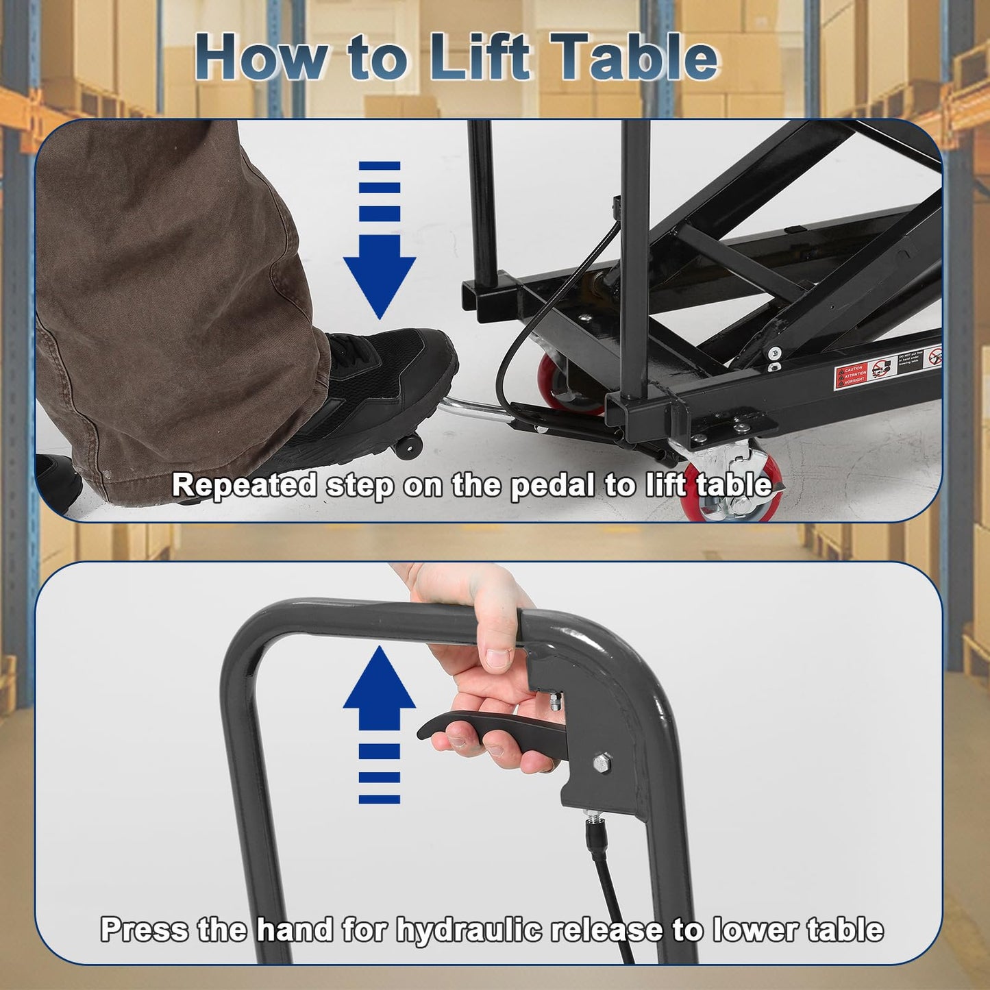 Hydraulic Lift Table Cart, 1100 LB Capacity, 10-32 in Lifting Range, Manual Single Scissor Lifting Cart with Non Slip Pad & Wheels, Heavy Duty Lift Table for Transportation, Black