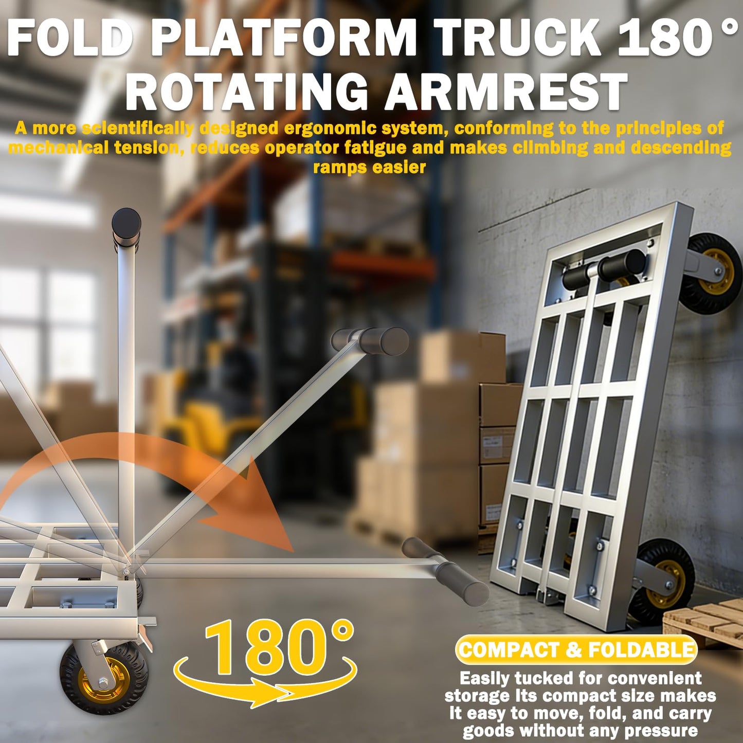 Heavy Duty Push Cart Dolly, 36 x 24in Platform Truck Flat Cart Hand Trucks, 2500lbs, Thickened Steel Pipe Integral Molding, 6" Swivel Brake Casters, Effort-Saving Design