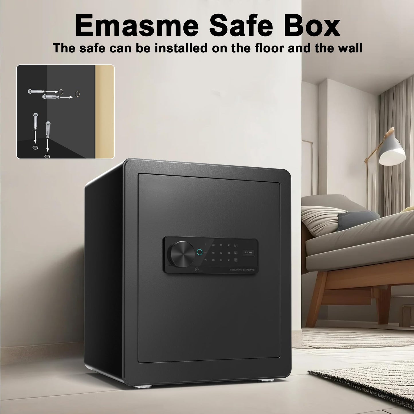 Safe Box, Fingerprint Safe with Fireproof &Waterproof Bag Money Safety Box for Cash Documents Small Safes for Home with Digital Biometric Keypad & Removable Shelf (2.0 Cubic Feet Biometric)