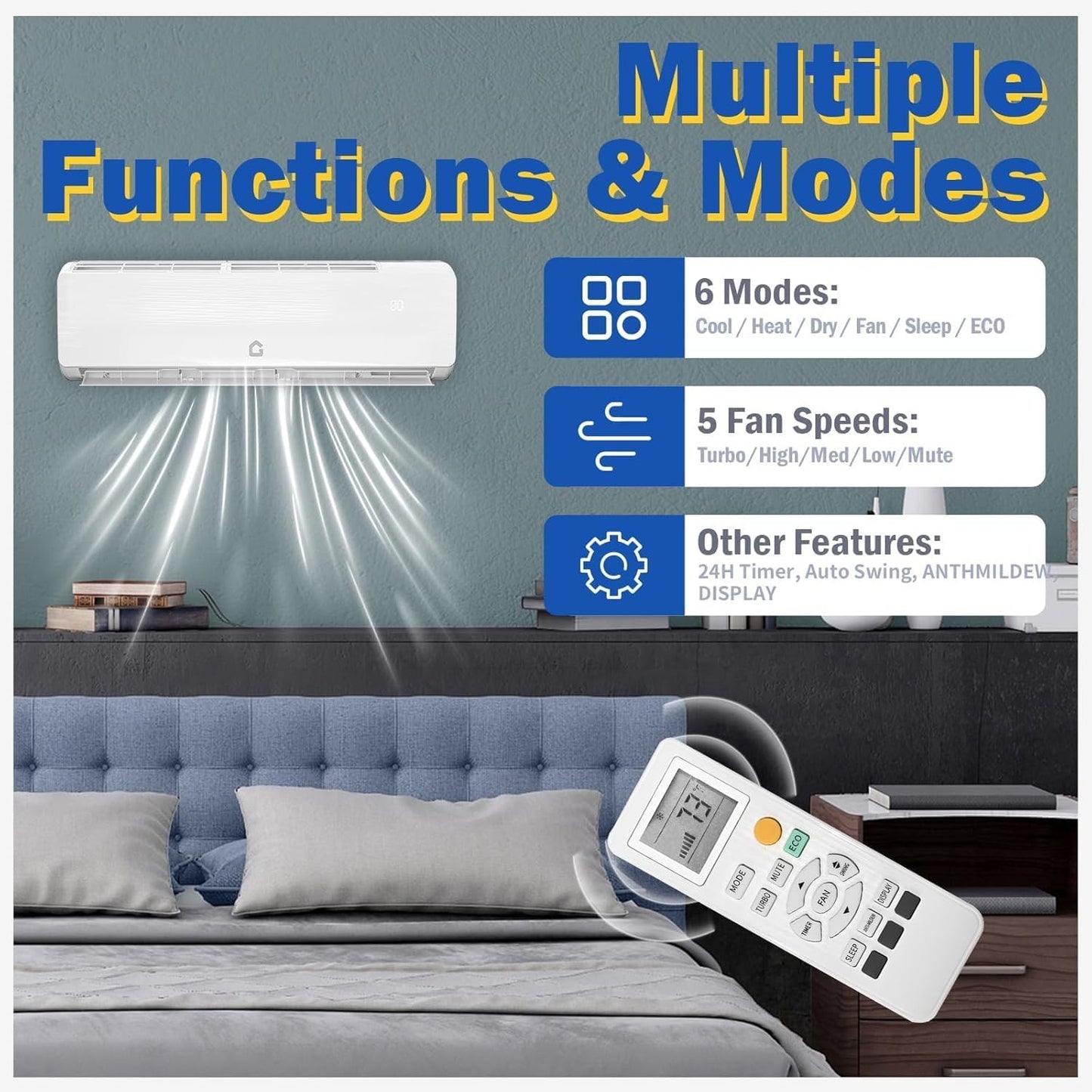 Garvee 12000 BTU Mini Split AC/Heating System, 19 SEER2 Inverter Split System Air Conditioners, Ductless Wall Mount Heat Pump, AC Unit Cool Up to 750 Sq. Ft, Installation Kits, 230V