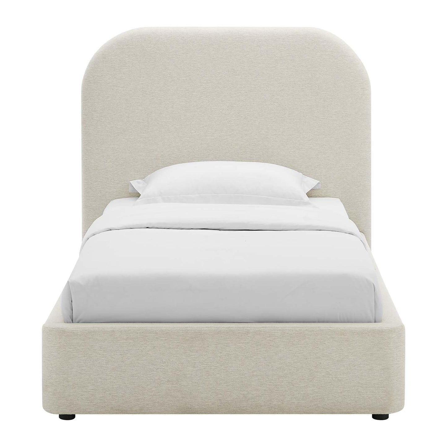 Modway Keynote Modern Bed Frame, Twin Size with Curve Shaped Headboard in Heathered Weave Ivory, Woven Heathered Fabric Upholstery, Twin Size Platform Bed, Soft Cloud Bed Frame, No Box Spring Needed