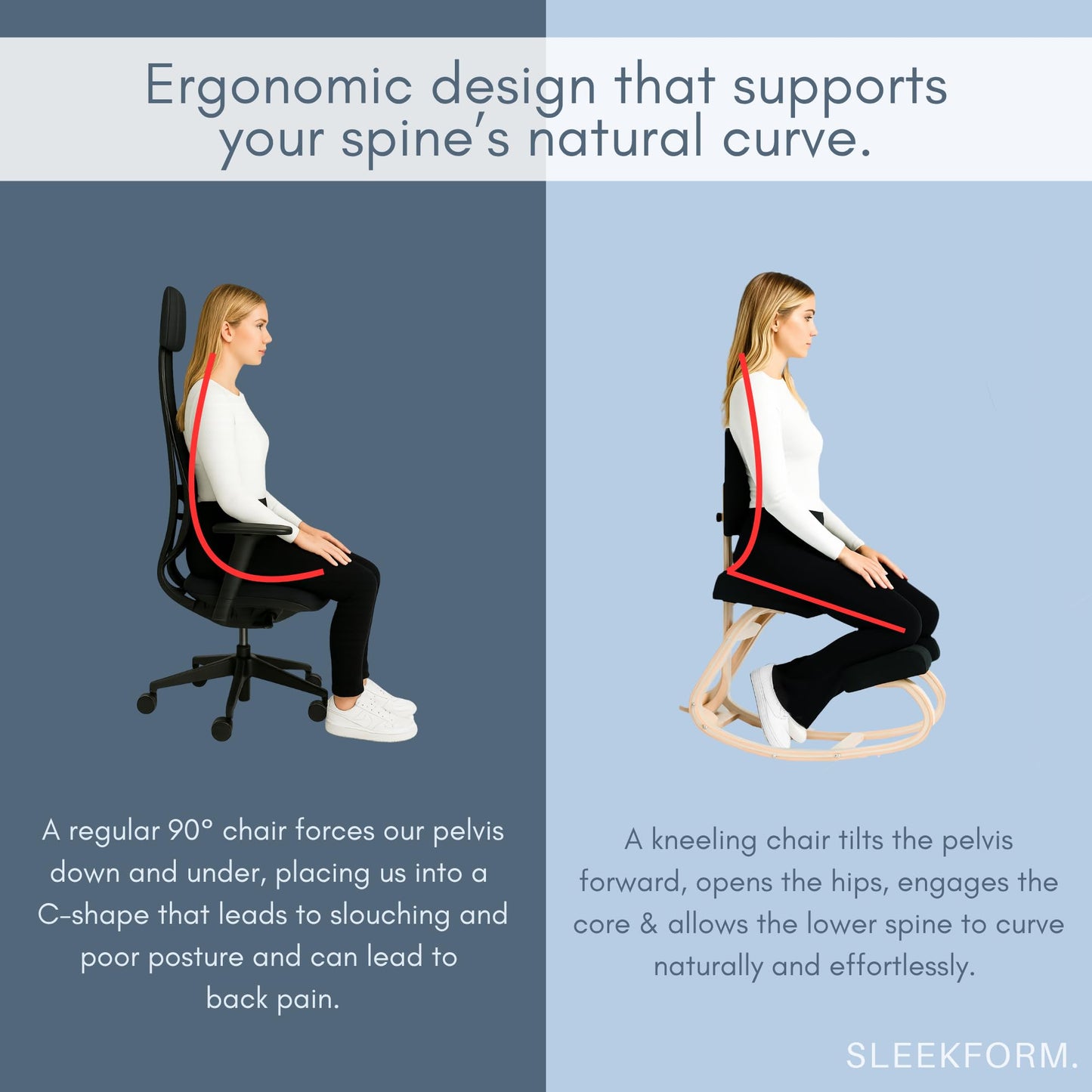 Sleekform East Austin Kneeling Chair, Posture Support Comfortable Ergonomic Kneeling Chair, Natural Back Pain Relief, Best for Posture