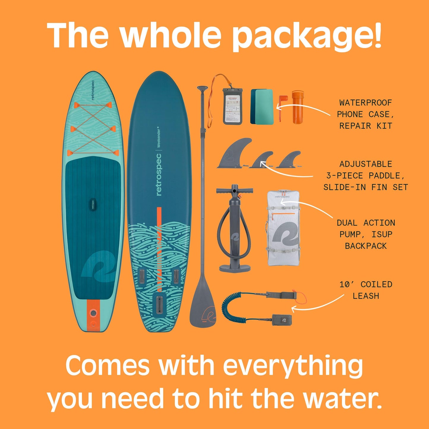 Retrospec Weekender Inflatable Paddle Board with Beach Accessories - 10'6" X 32in SUP Board, Textured Deck Pad, Pump & Travel Bag - Lightweight iSUP