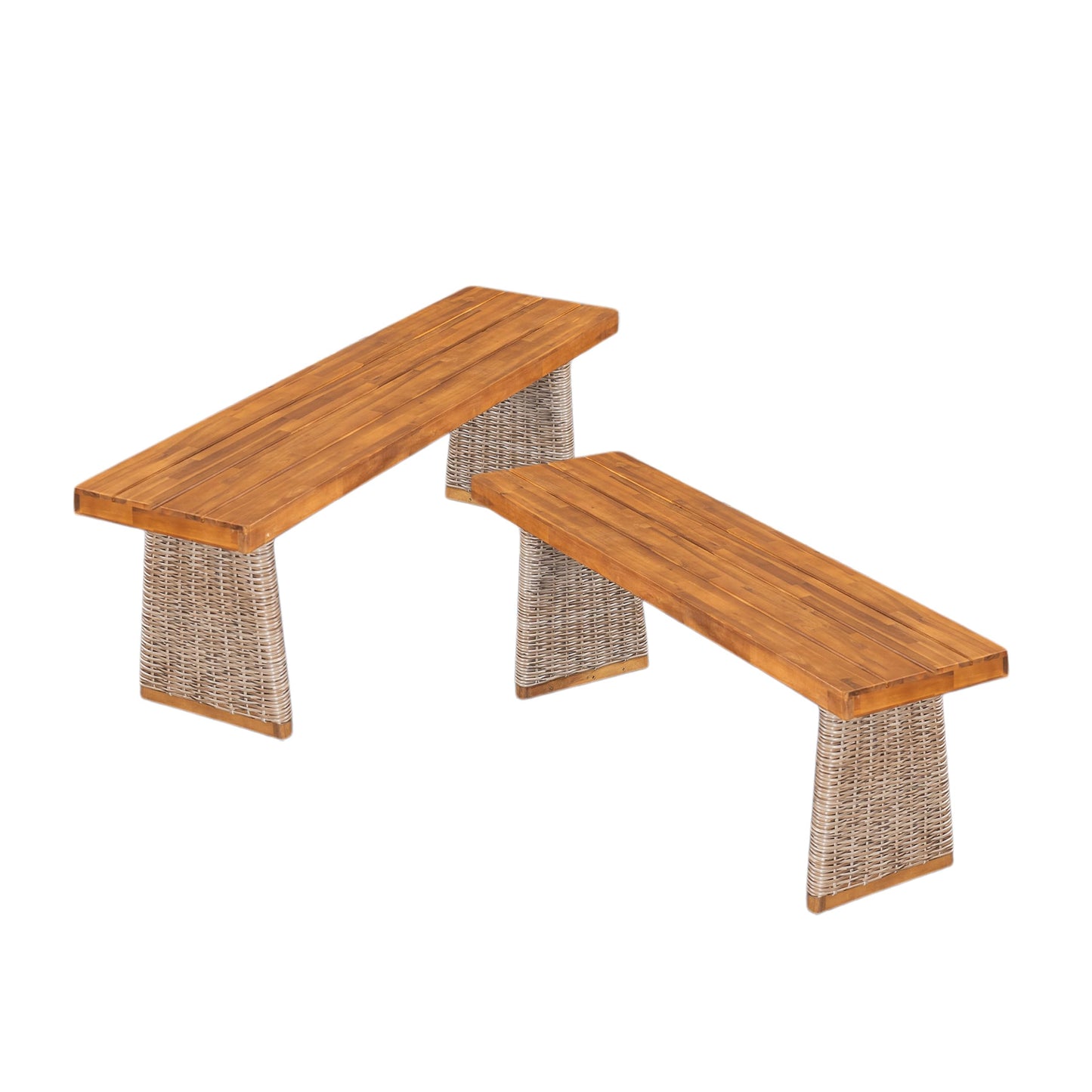 Christopher Knight Home Xavi Patio Acacia Wood Dining Set, Outdoor Side Table and Chairs Set with Slatted Panel Design and Handwoven Rattan Legs, Outdoor Furniture Set for Garden, 3 pcs, Brown + Teak