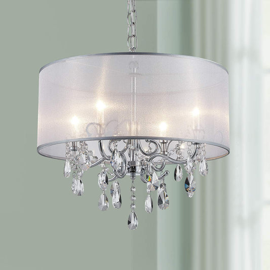 Bestier Crystal Pendant Drum Chandelier 4 Light LED Ceiling Light 19 in Dia x 18 in H Pendant Light 02 Model d4eaac92