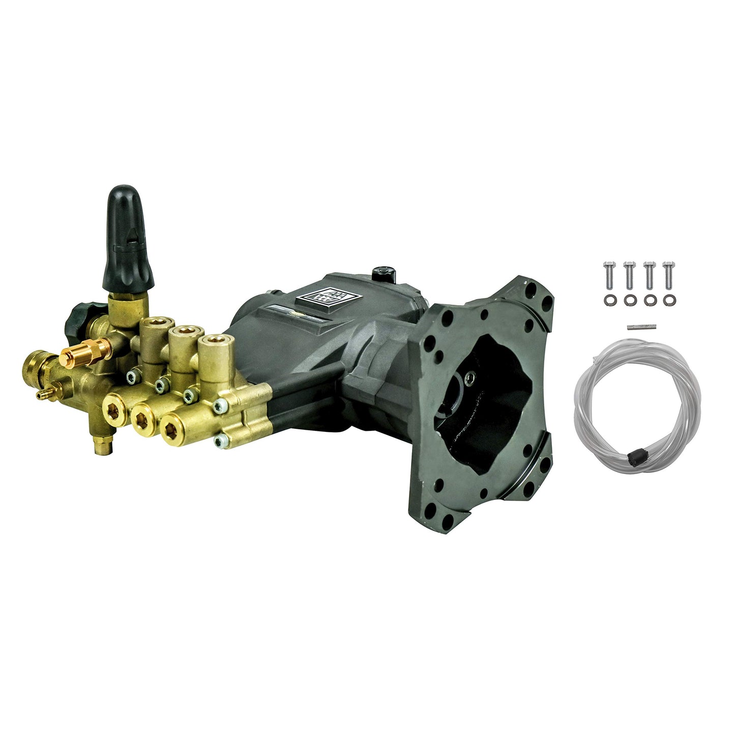 AAA 90034 Horizontal Triplex Plunger Replacement Pressure Washer Pump Kit, 4400 PSI, 4.0 GPM, 1" Shaft, Includes Hardware and Siphon Tube, for Industrial Gas Powered Machines, Black