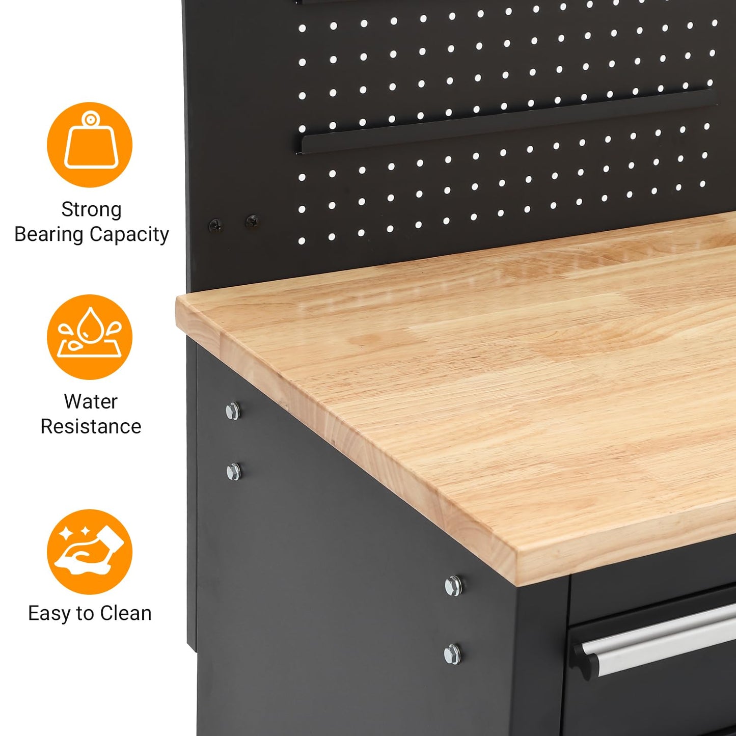 IDEALHOUSE 61-inch Rolling Tool Chest, 10 Drawers Garage Workbench Storage Tool Cabinet with Power Strip, Solid Rubber Wood Top, 1675 LBS Load Mobile Workstation, Heavy Duty Rolling Cabinet, Black