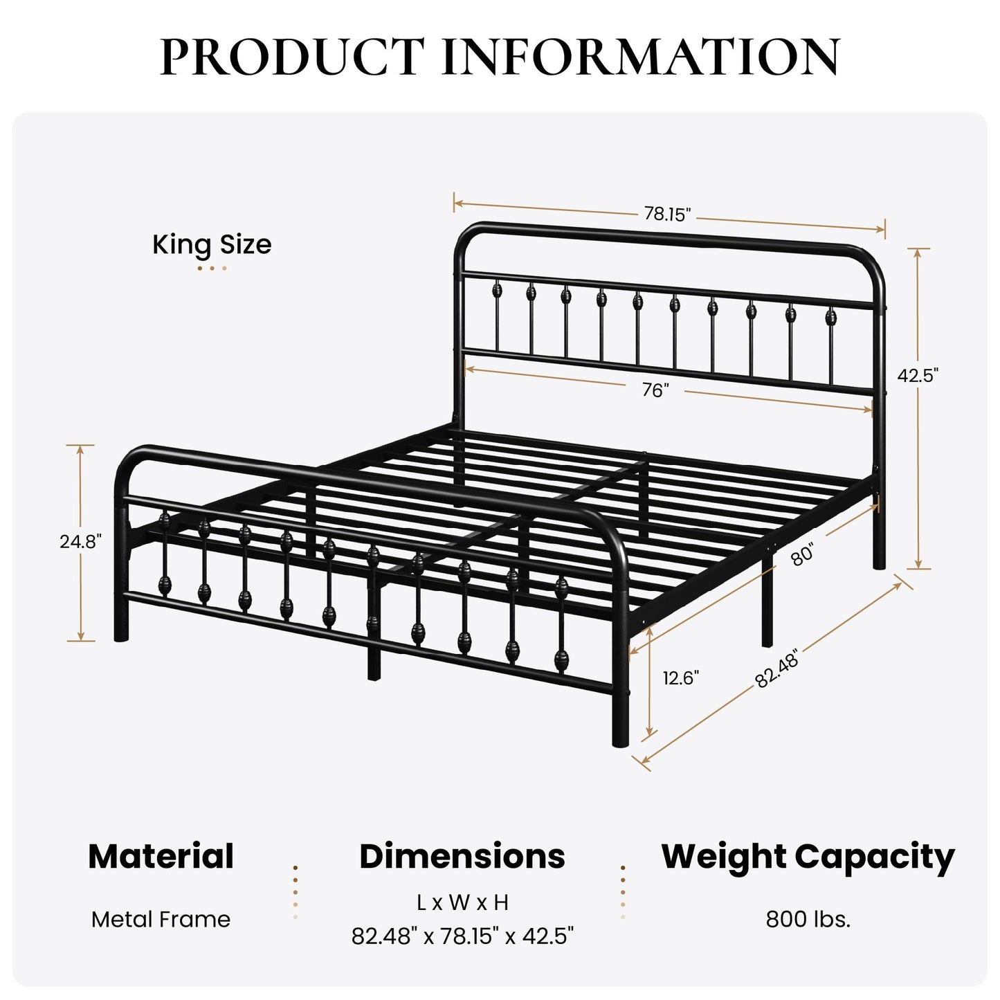 SHA CERLIN King Size Metal Platform Bed Frame with Victorian Style Iron-Art Headboard and Footboard, Easy Assembly, Under Bed Storage, No Box Spring Required, Black
