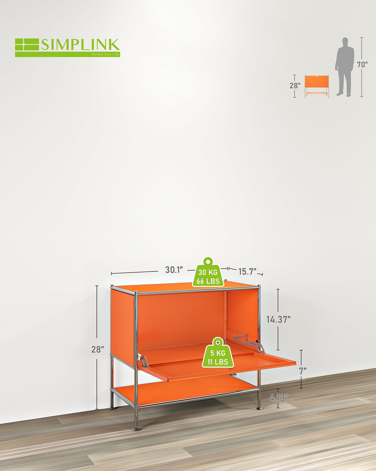 Simplink Metal Sidetable with Flap Door, 27.5" Height - DIY Modern Furnishing for Home, Office, Foyer, Bedroom - Night Stand, Book Shelf, Bookshelf, Cube Storage Organizer, Bedside Table (Orange)