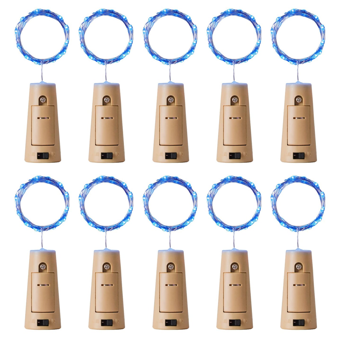 Aluan Wine Bottle Lights, 20 LED Copper Fairy Lights, Waterproof, Blue, Model BL00, 10 Pack for Indoor Decoration