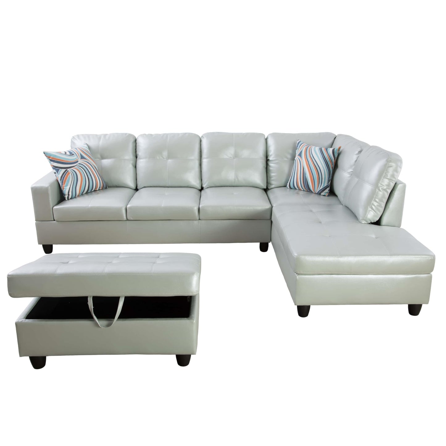 NicBex Sectional Couch 3 Pieces Sofa Set, L-Shaped Modular Couches for Living Room, Furniture Sets with Lounge Chaise & Storage Ottoman, Multi-Scene Use for Apartment & Office, Silver Green