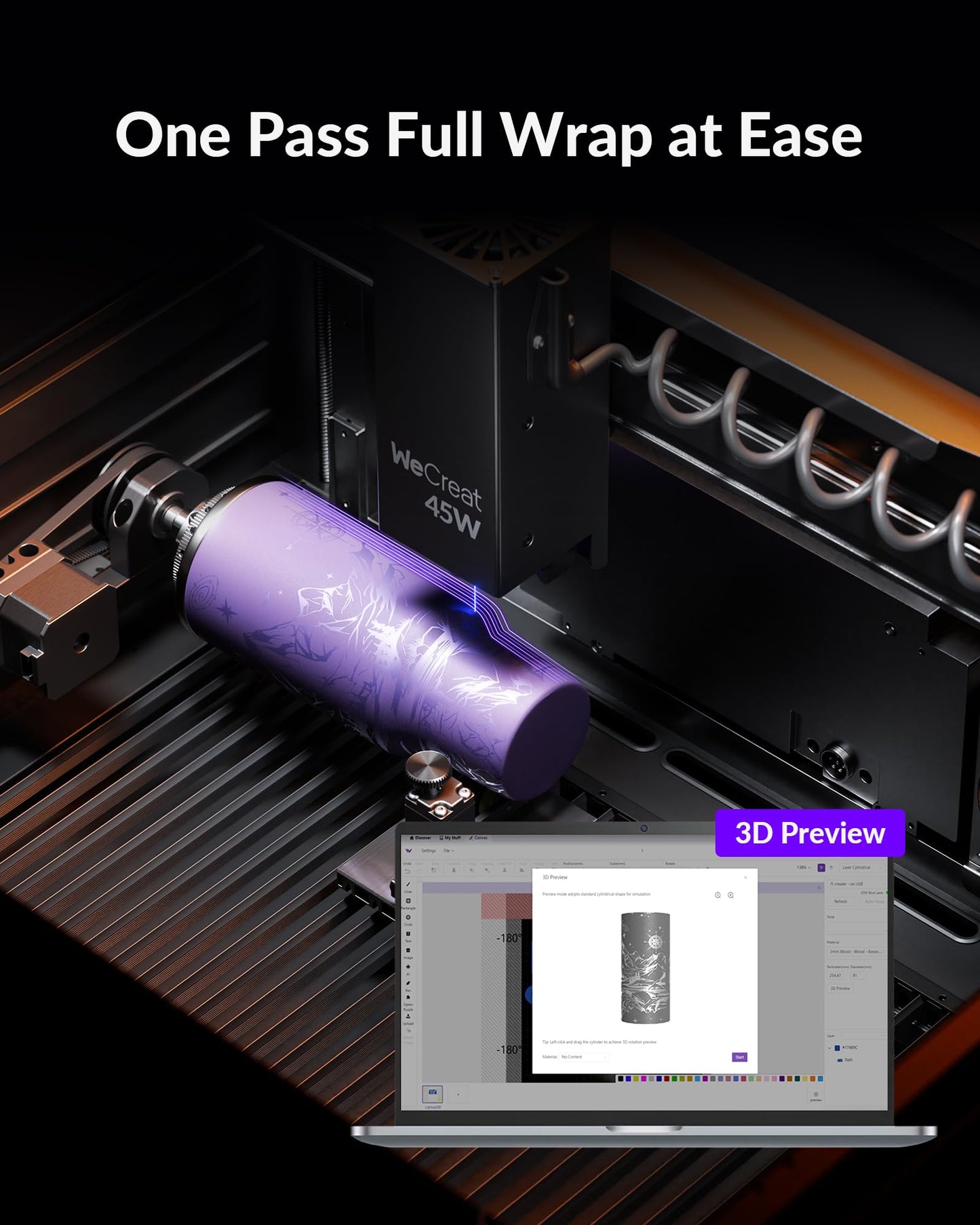 WECREAT Vision Pro 45W Laser Engraver and Cutter with Rotary Pro, HD Camera & Auto-Lifting, Laser Cutter Cuts 1” Wood, Full Enclosure Laser Engraving Machine for Tumblers, Wood and Metal, Acrylic, etc