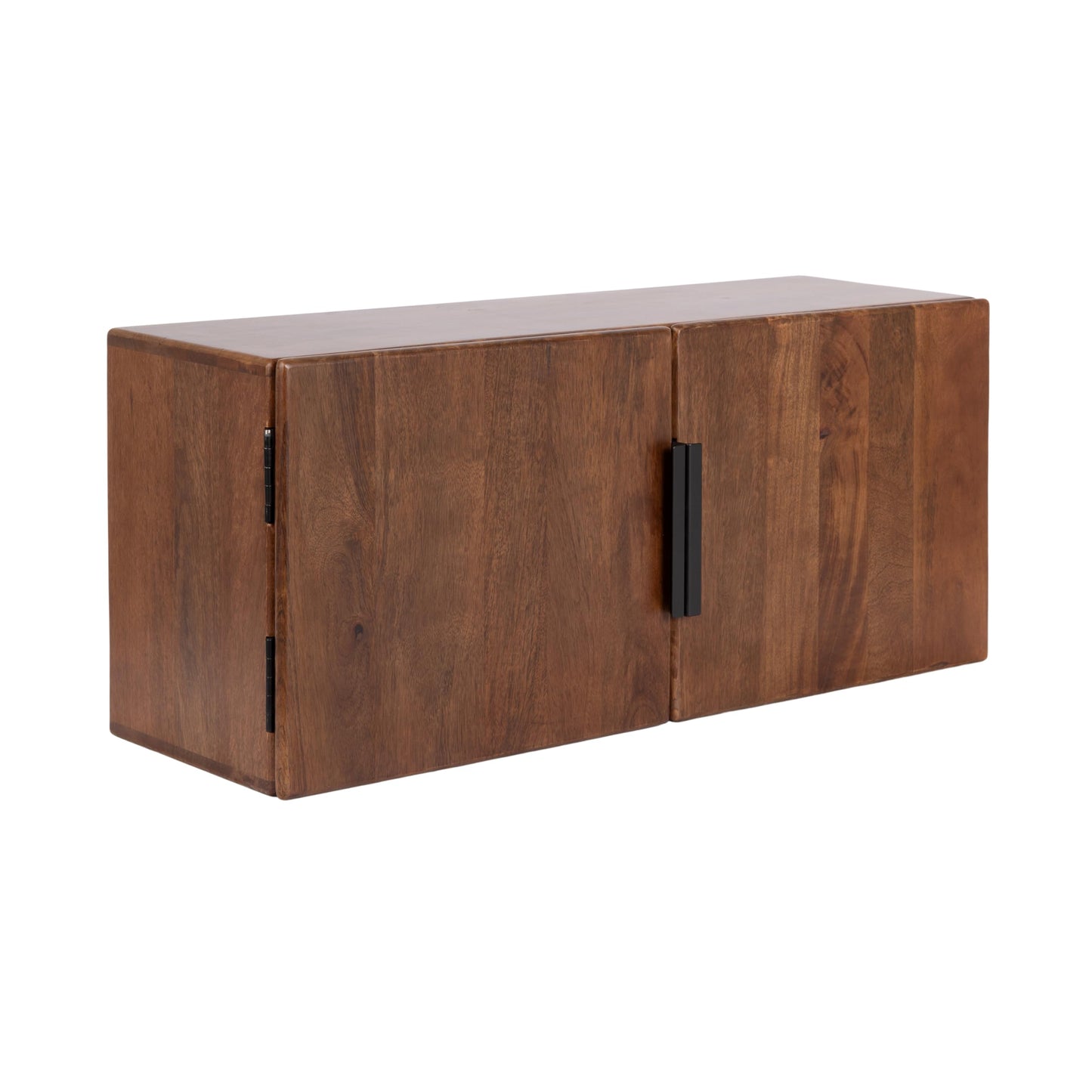 Kate and Laurel Atwood Modern Mango Wood Two-Door Wall Cabinet, 32 x 10 x 14, Walnut Brown, Decorative Storage Cabinet with Metal Pulls for Use as Floating Nightstand or Floating TV Shelf