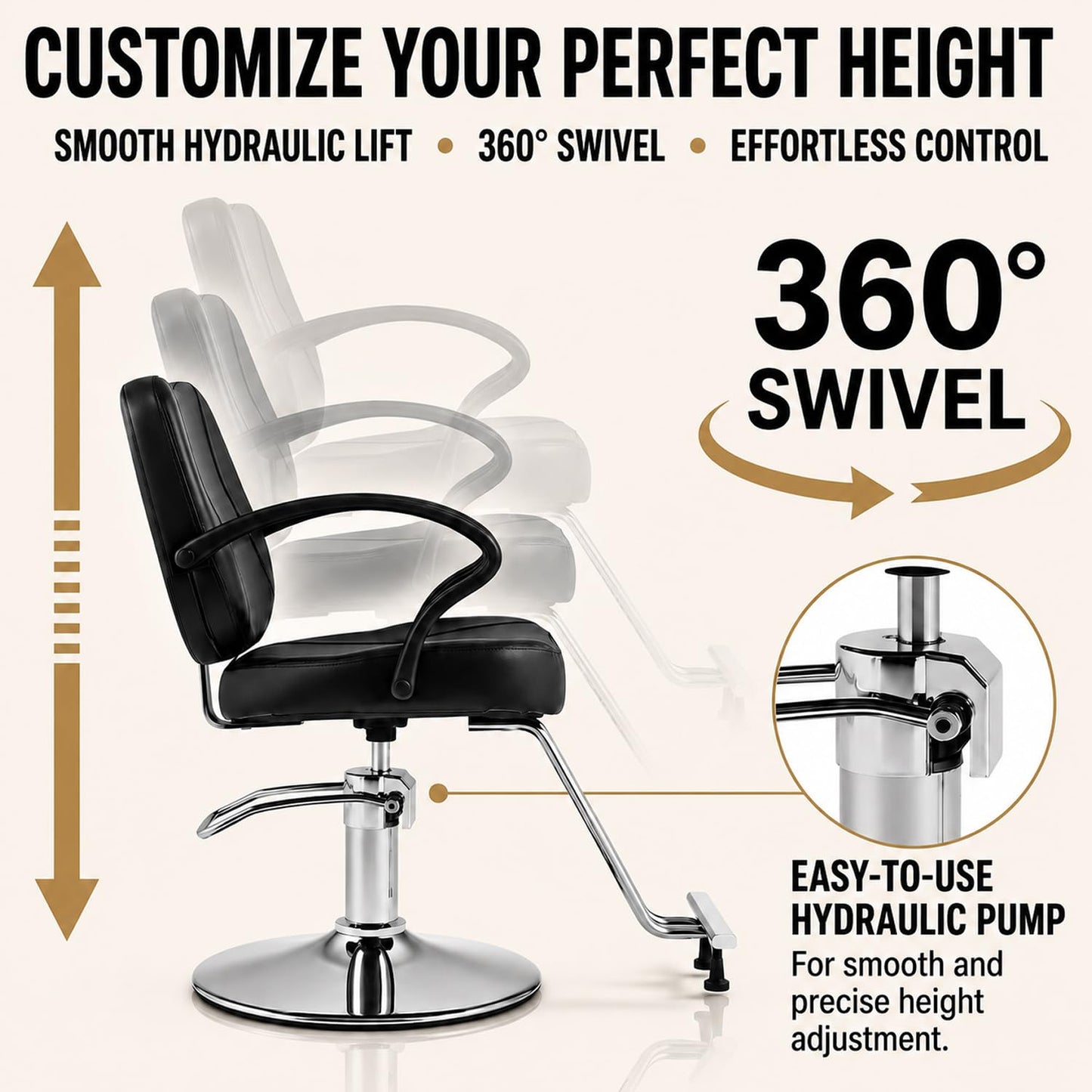 Artist hand Salon Chair for Hair Stylist, Hydraulic Barber Chair for Home