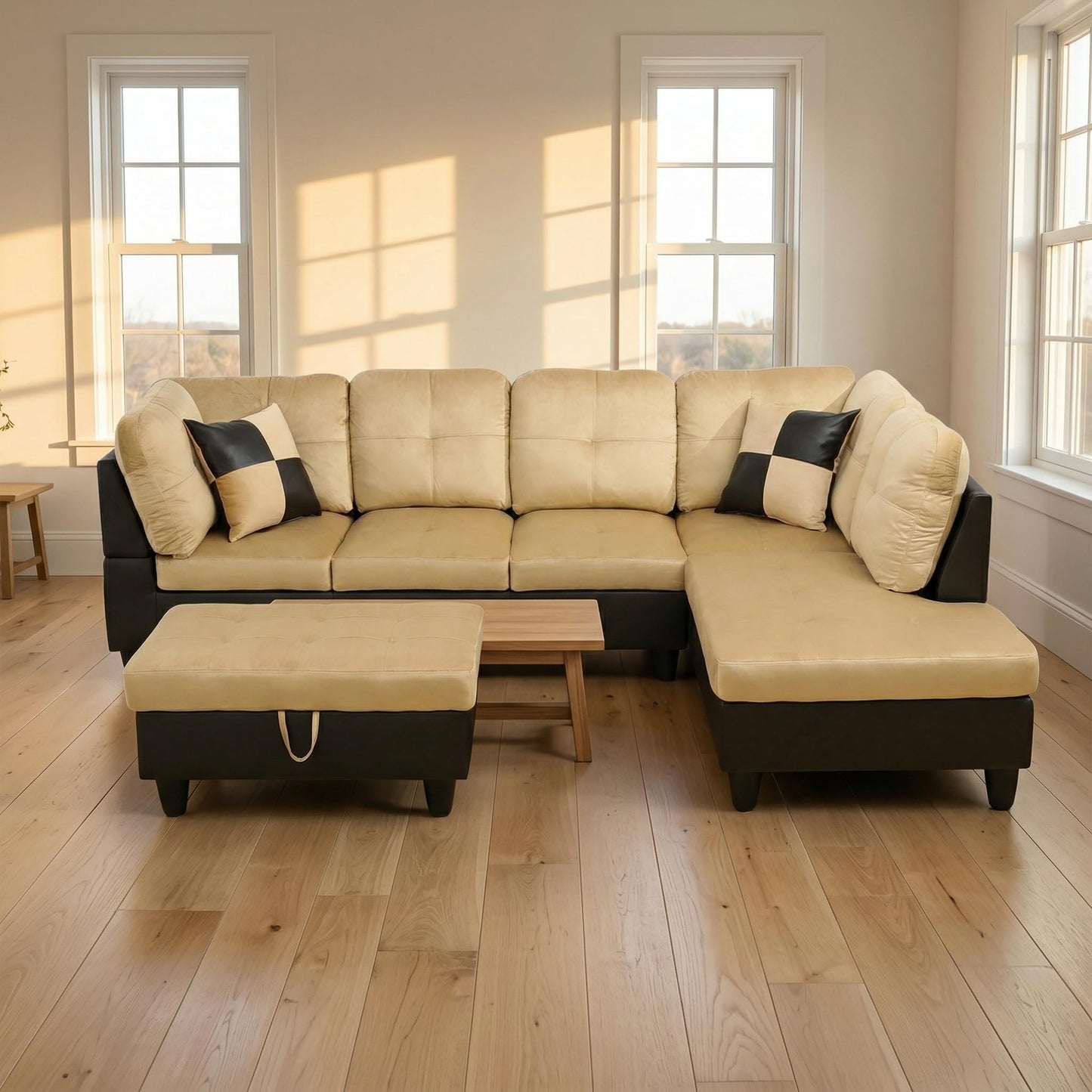NicBex Sectional Couch 3 Pieces Sofa Set, L-Shaped Modular Couches for Living Room, Furniture Sets with Lounge Chaise & Storage Ottoman, Multi-Scene Use for Apartment & Office, Black+White