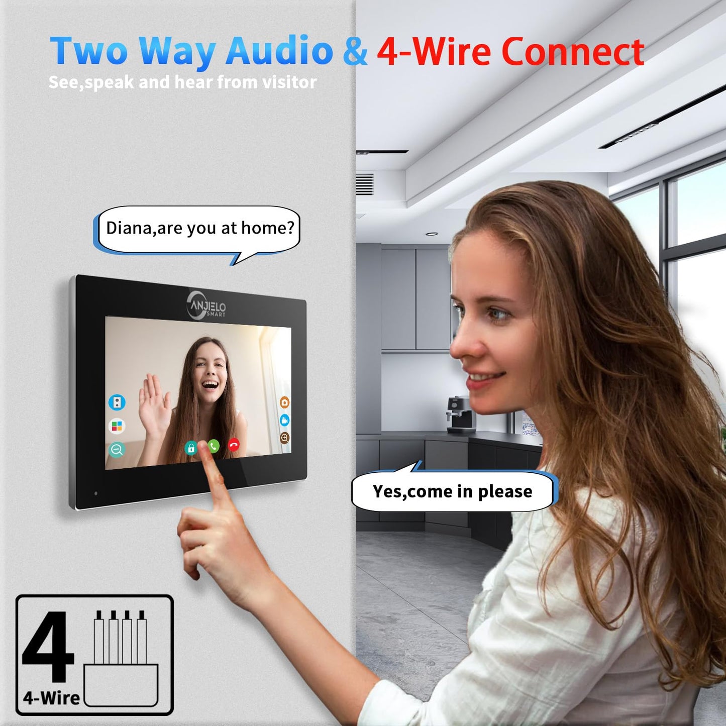 Wired Video Doorbell Intercom System 1080P HD Camera 7 inch Monitor Entry Doorphone Door Camera TUYA WiFi Smart Home Door Phone Kits for Apartment Home Villa (2 Doorbell + 2 Monitor)