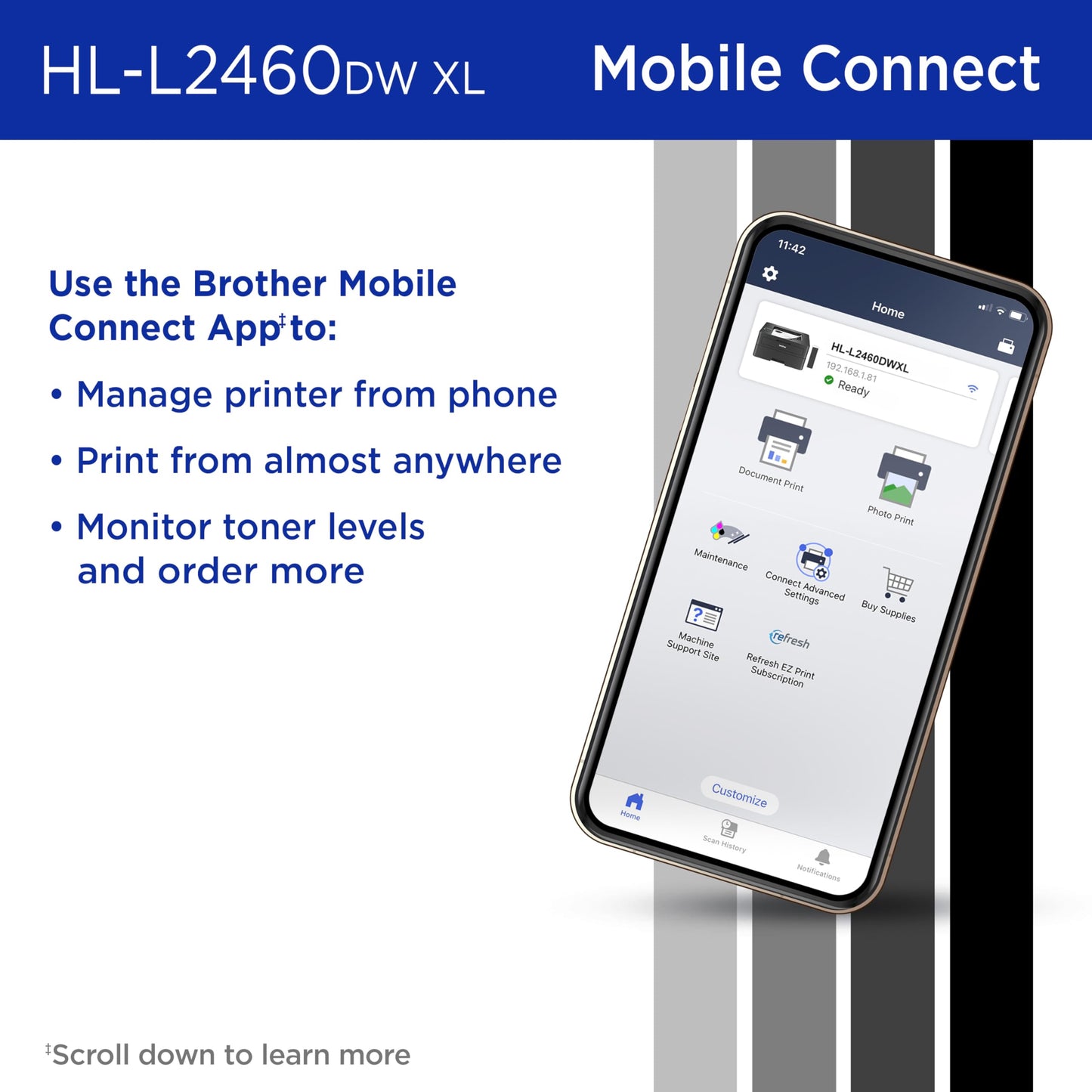Brother HL-L2460DWW XL Wireless Compact Monochrome Printer with Duplex Copy & Scan, Fax, Black & White | Up to 4,200 Pages of Toner Included(1), Works with Alexa