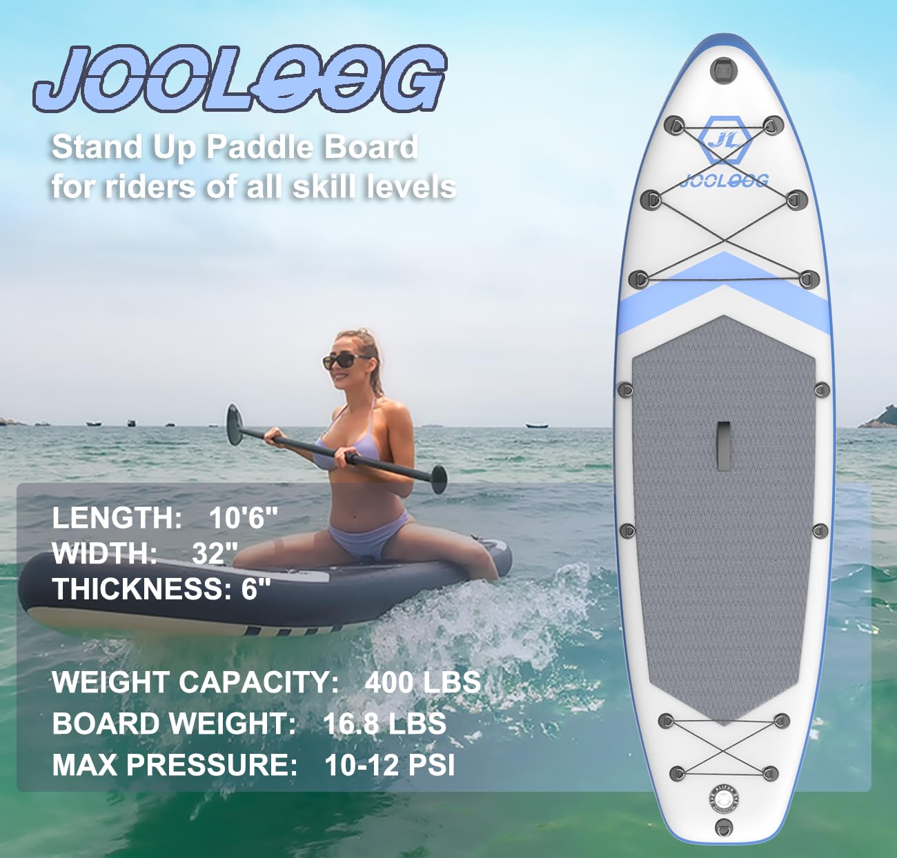 Inflatable Stand Up Paddle Board, Blow Up Paddle Board SUP 10'6"x32"x6", All Around Paddleboards for Beginner & Intermediate, Built-in Camera Mount, Military Grade PVC with Full Accessory Package
