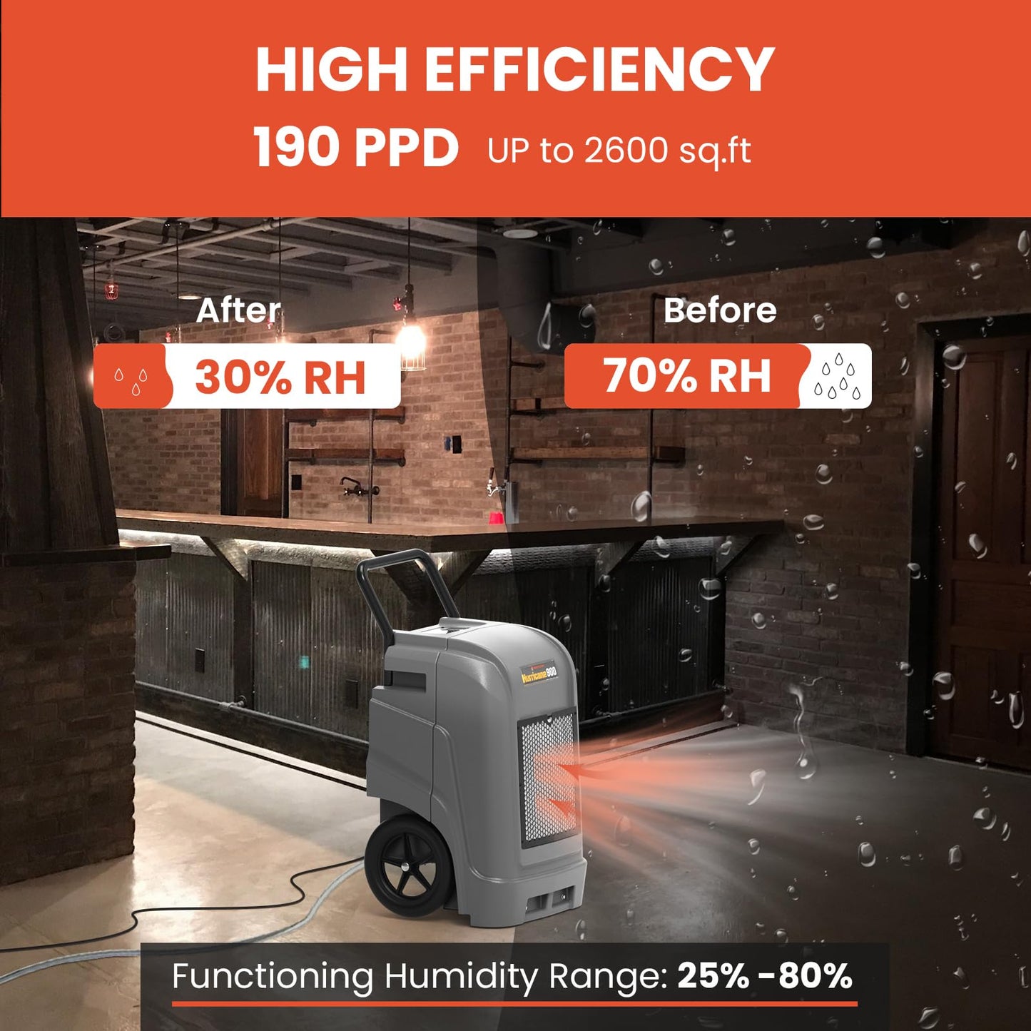 Abestorm 190 PPD Commercial Dehumidifiers with Pump and Drain Hose, Large Spaces Industrial Dehumidifier for Basements, Water Damage Restoration, Portable, Auto Defrosting, 5-year Limited Warranty