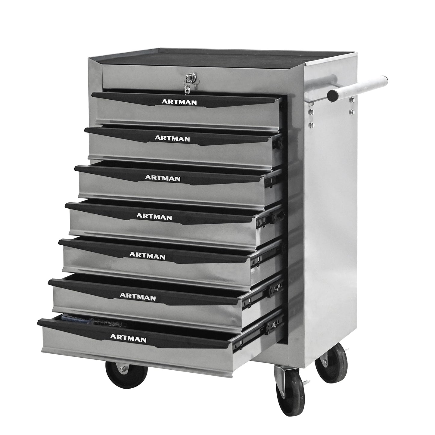 KEIKI Rolling Metal Tool Box with 7 Drawers, 20" Steel Tool Storage Box Organizer, 7 Drawer Tool Chest with Ball Bearing Drawer Slides, Silver