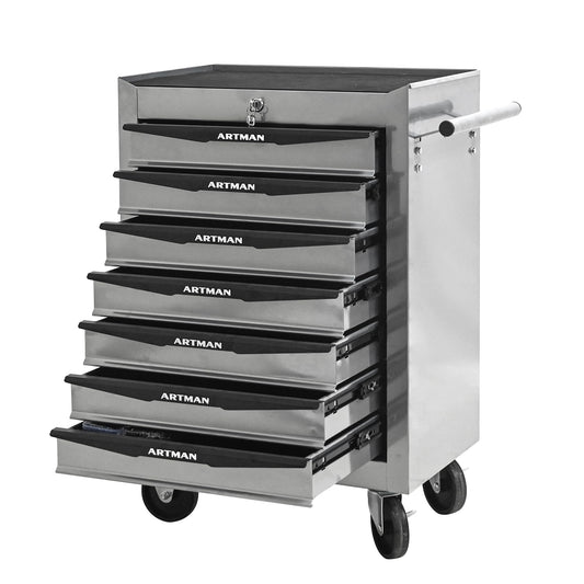 KEIKI Rolling Metal Tool Box with 7 Drawers, 20" Steel Tool Storage Box Organizer, 7 Drawer Tool Chest with Ball Bearing Drawer Slides, Silver